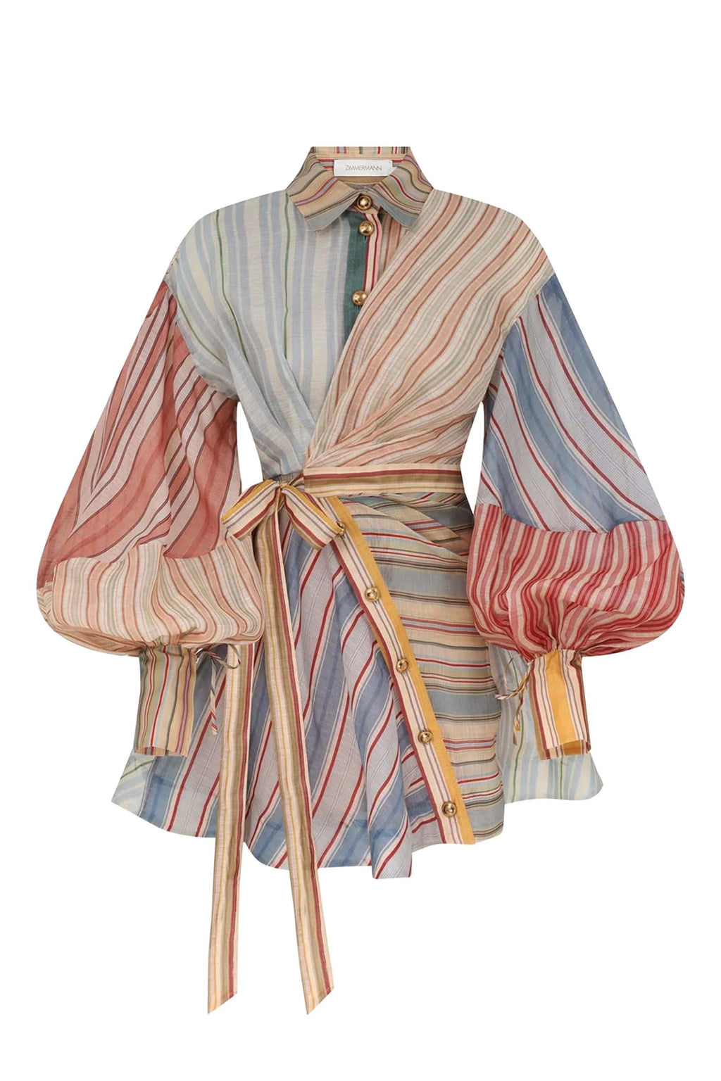 ZIMMERMANN Rebellion Striped puff-sleeve Mini Dress