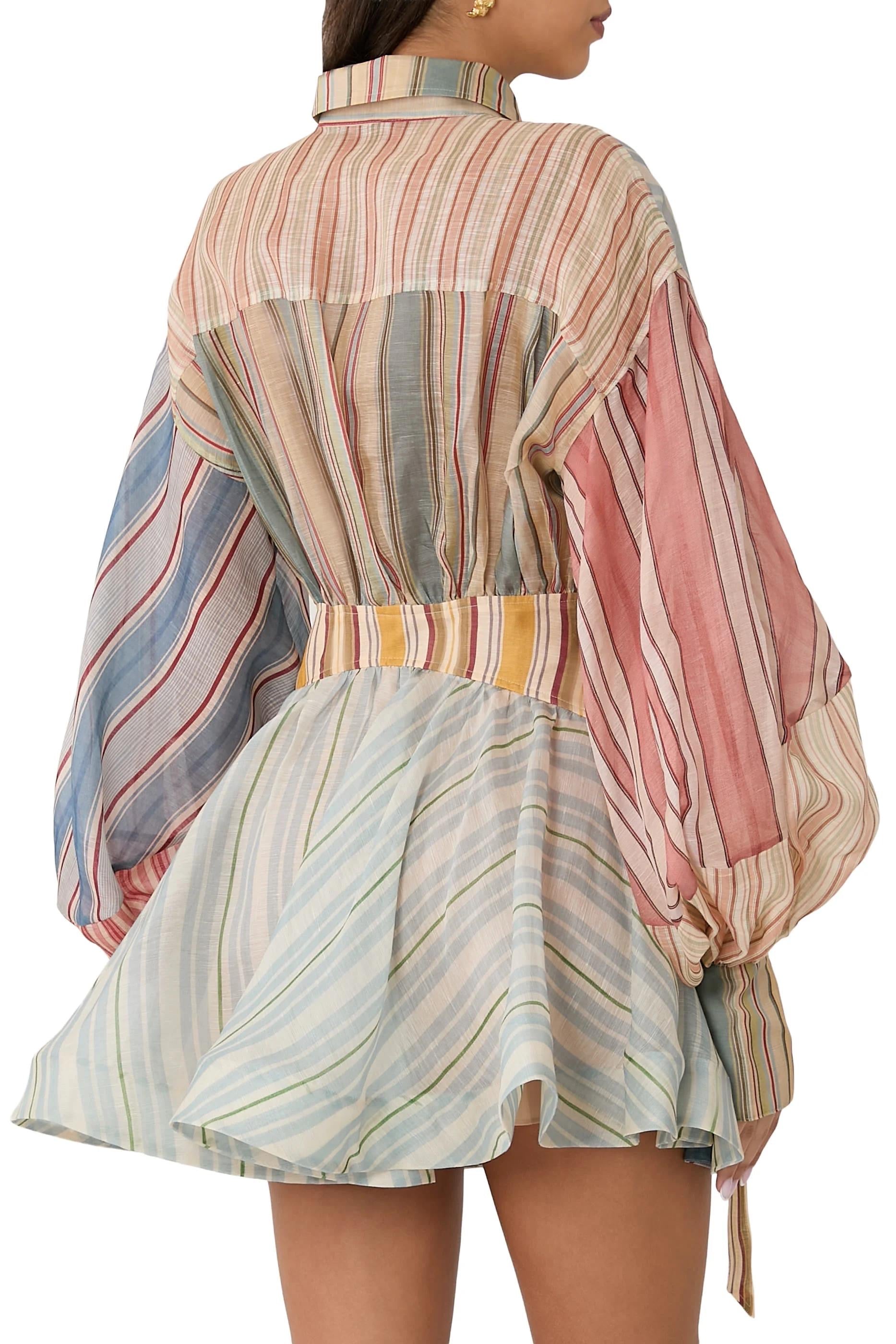 ZIMMERMANN Rebellion Striped puff-sleeve Mini Dress
