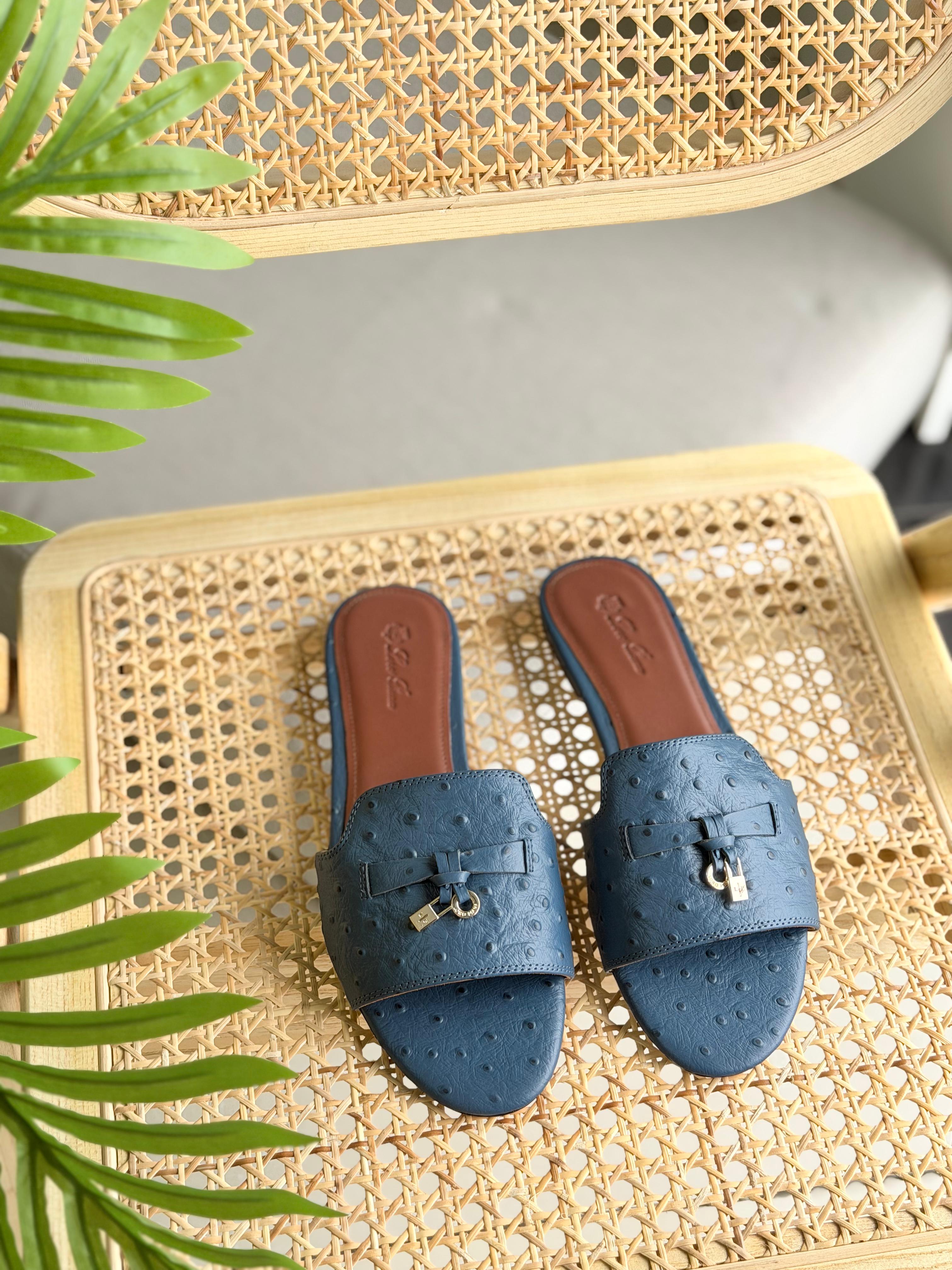 Loro Piana Summer Charms Sandal Flats Ostrich Leather