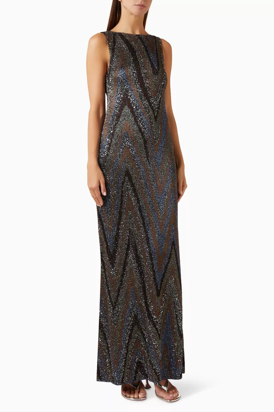 Missoni Sequin-Embellished Striped Metallic Crochet-Knit Maxi Dress