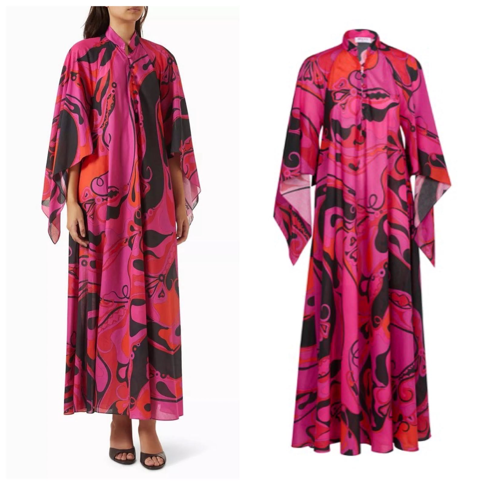 Pucci Marmo-Print Wide-Sleeve Silk Kaftan Maxi Dress