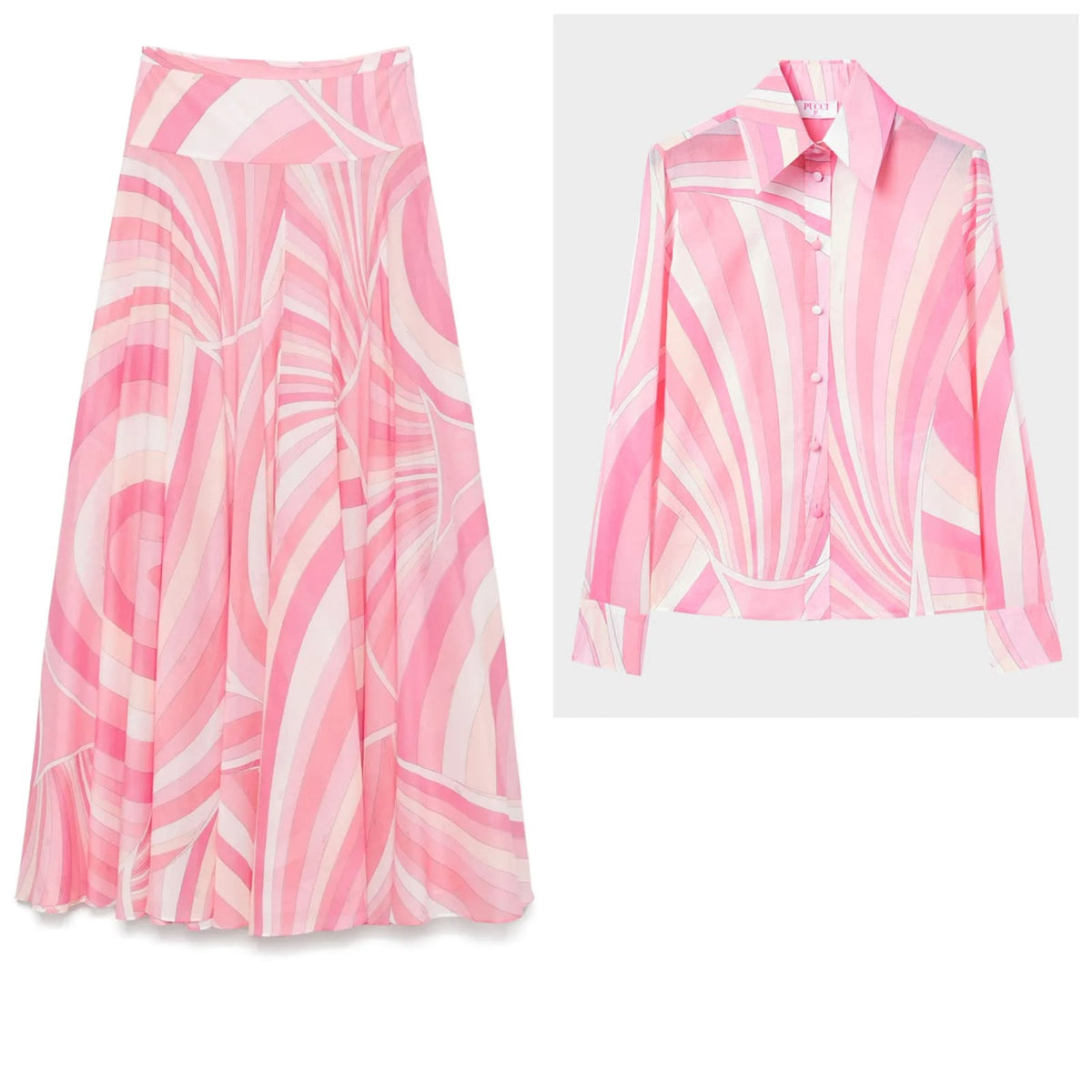 Pucci Iride-Print Silk Twill Shirt & Maxi Skirt Set