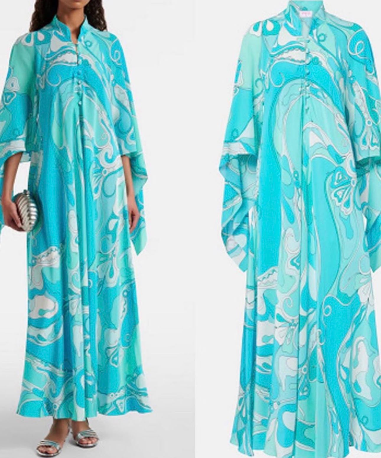 Pucci Marmo-Print Wide-Sleeve Silk Kaftan Maxi Dress