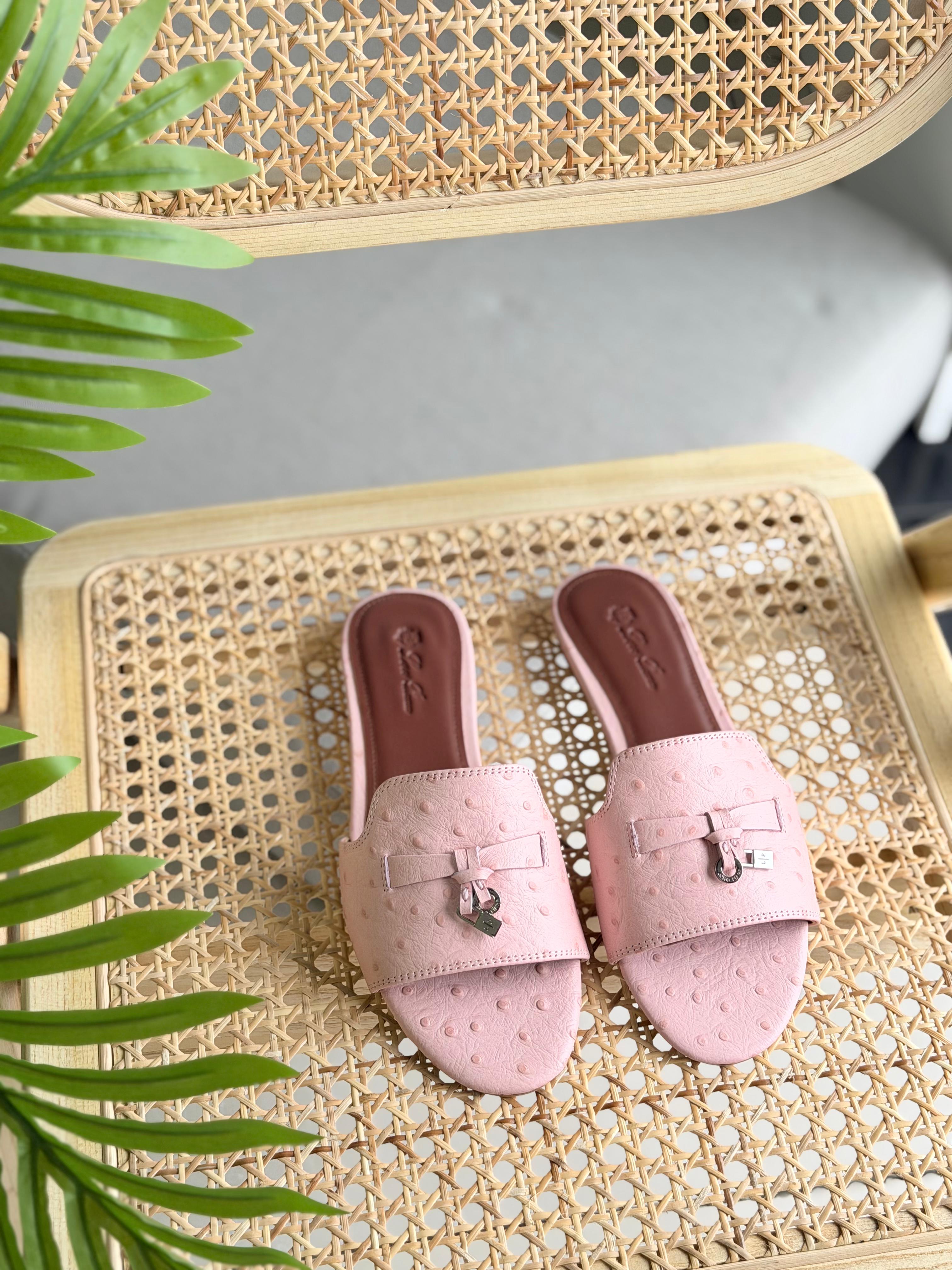 Loro Piana Summer Charms Sandal Flats Ostrich Leather