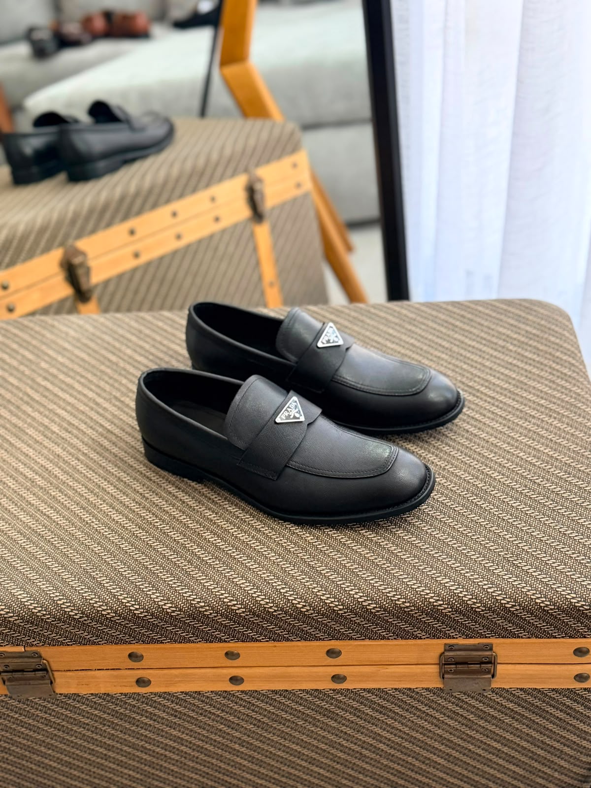 Prada Logo-Plaque Saffiano Leather Loafers