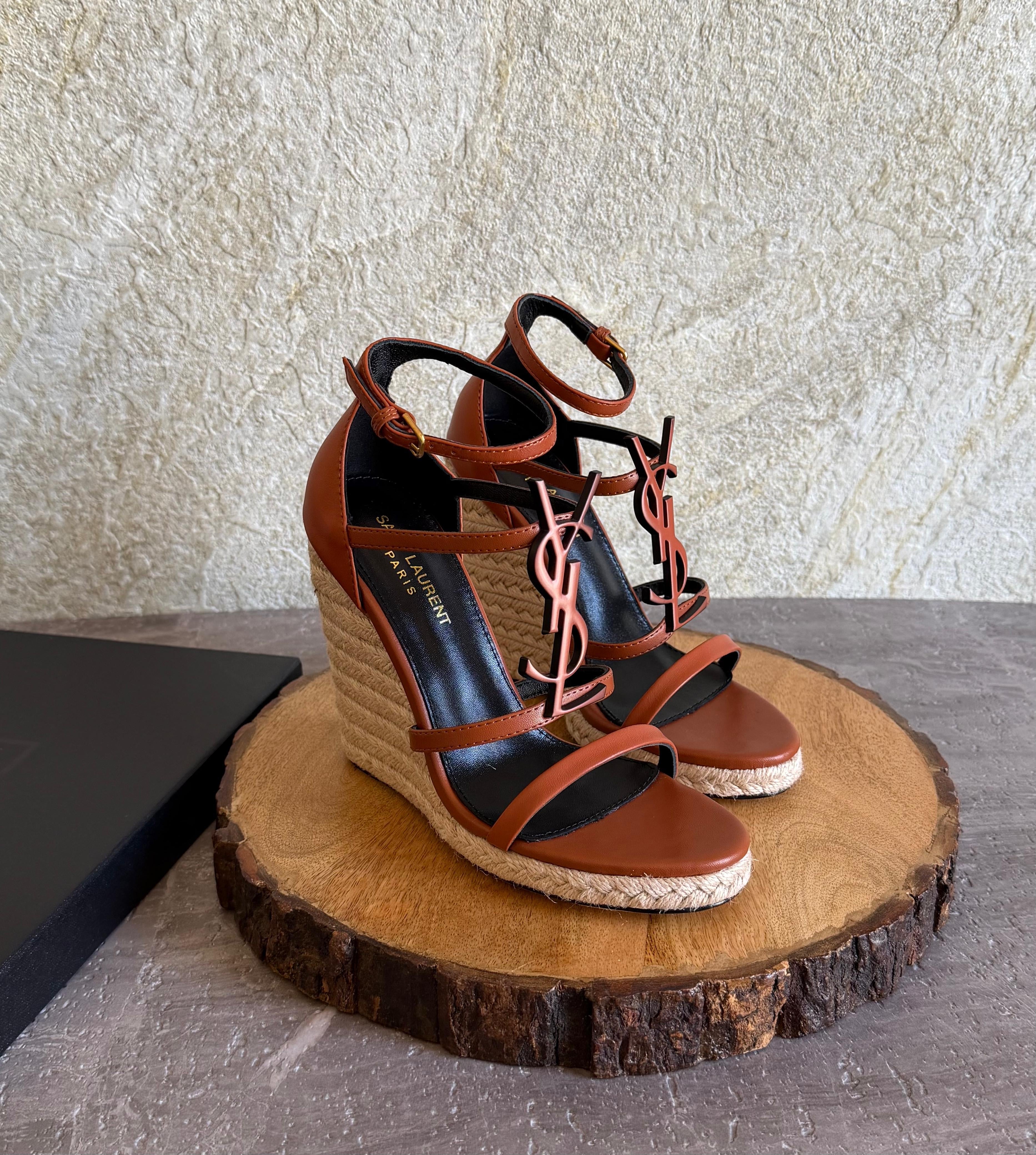 Saint Laurent Cassandra Espadrille Wedge Sandals