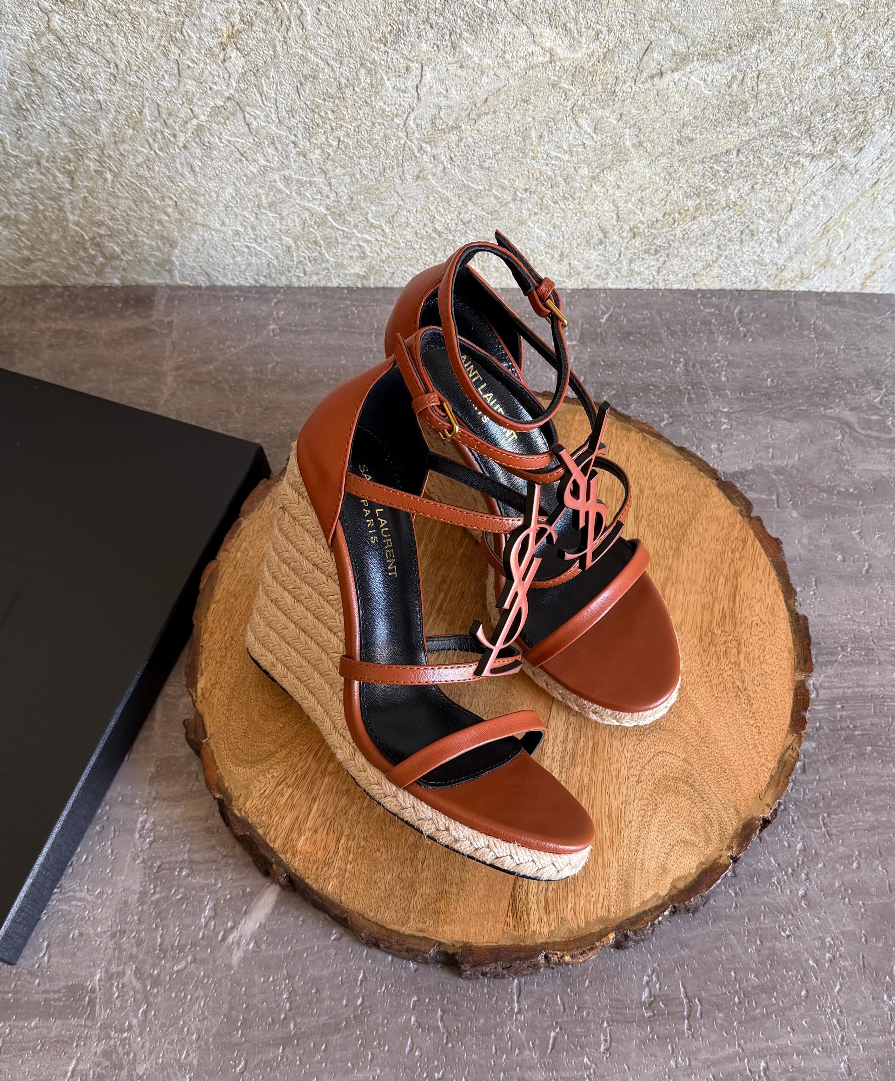 Saint Laurent Cassandra Espadrille Wedge Sandals