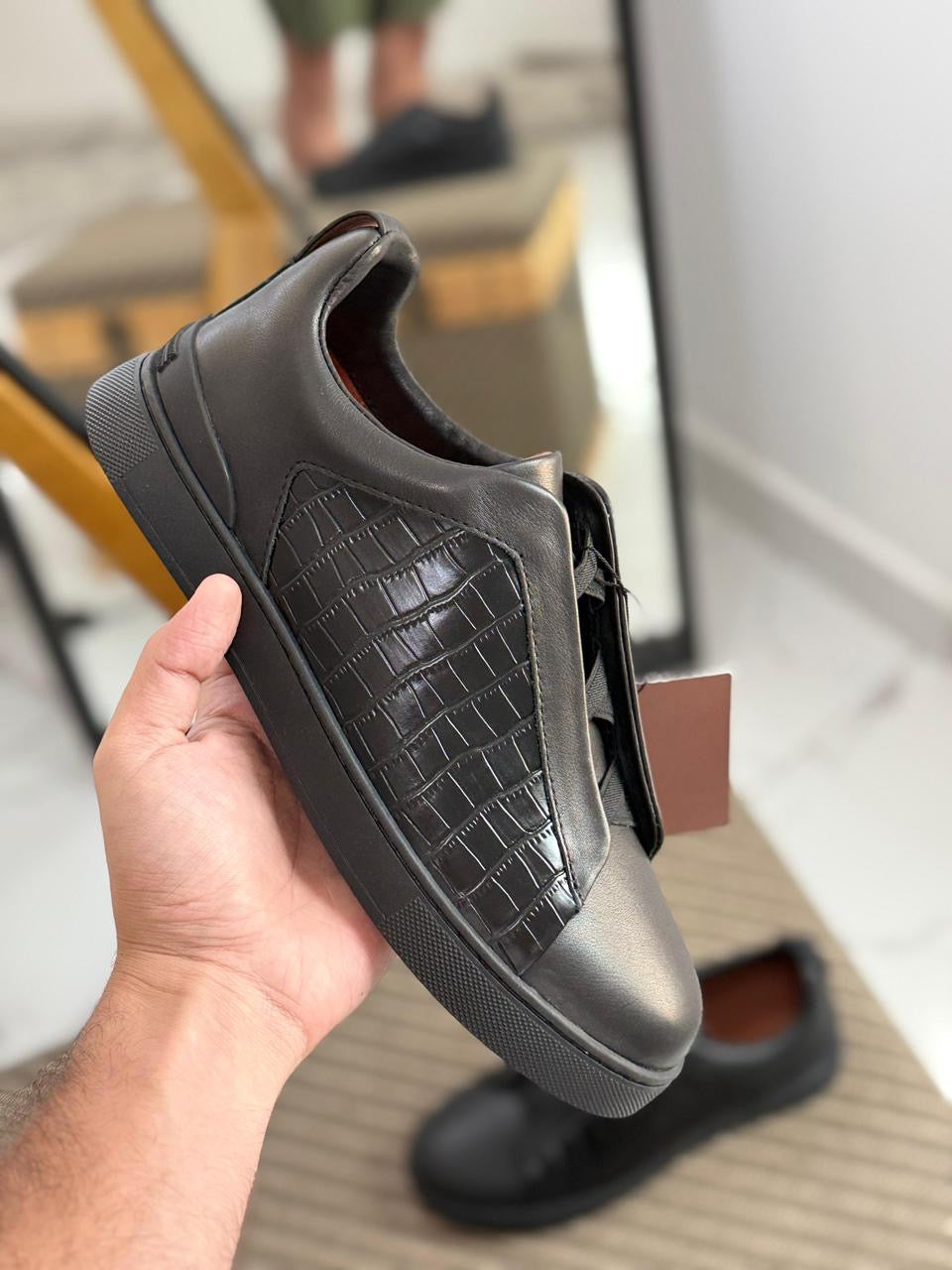 Zegna Crocodile-Panel Triple Stitch Sneakers