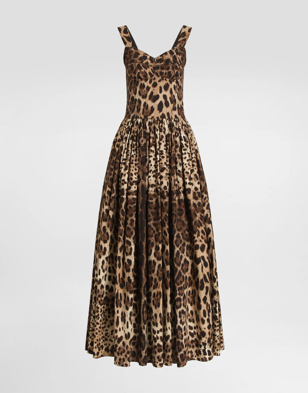 Dolce & Gabbana Leopard-Print Cotton Poplin Maxi Bustier Dress