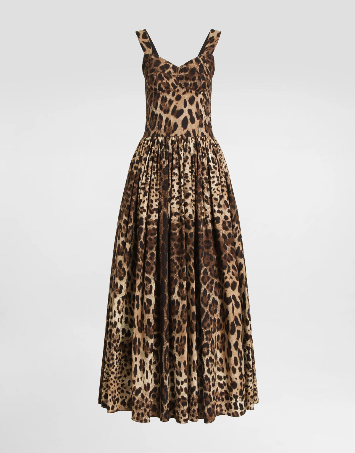 Dolce & Gabbana Leopard-Print Cotton Poplin Maxi Bustier Dress