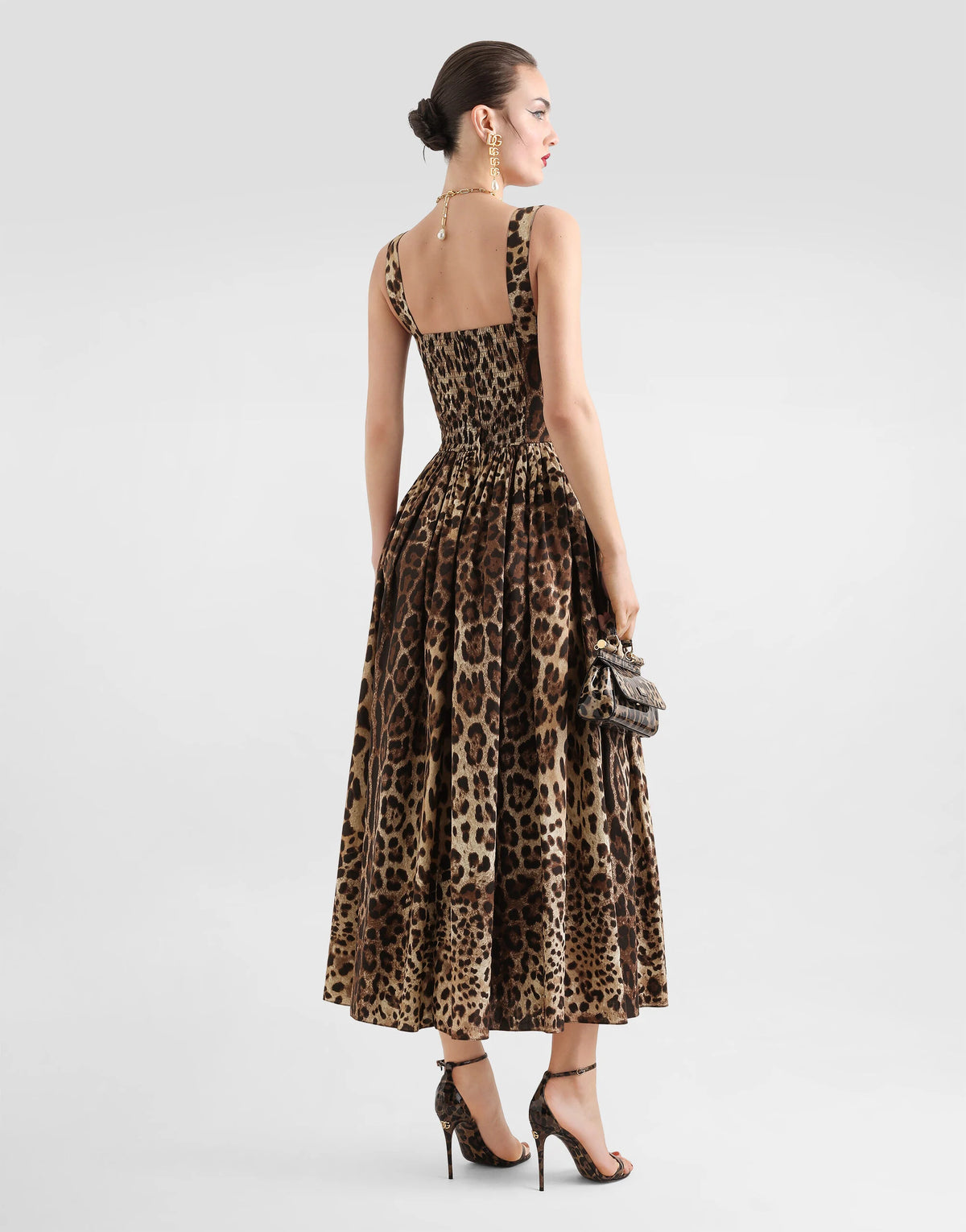 Dolce & Gabbana Leopard-Print Cotton Poplin Maxi Bustier Dress