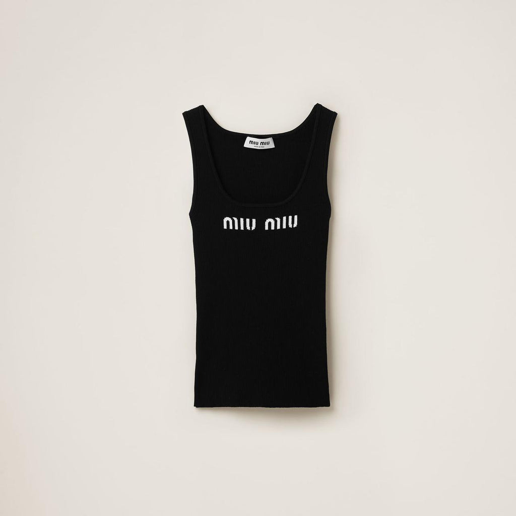 Miu Miu logo-knit Ribbed Tank Top | Black