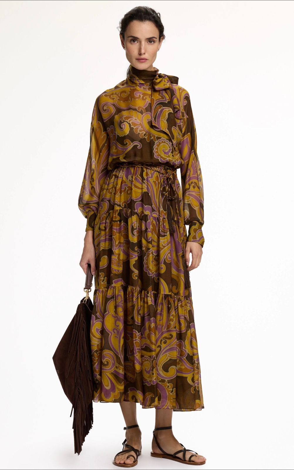 CH Paisley Print Silk Twill Dress brown/multicolor