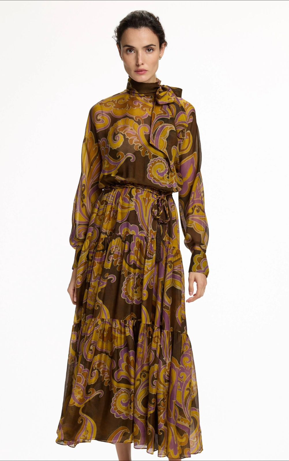 CH Paisley Print Silk Twill Dress brown/multicolor