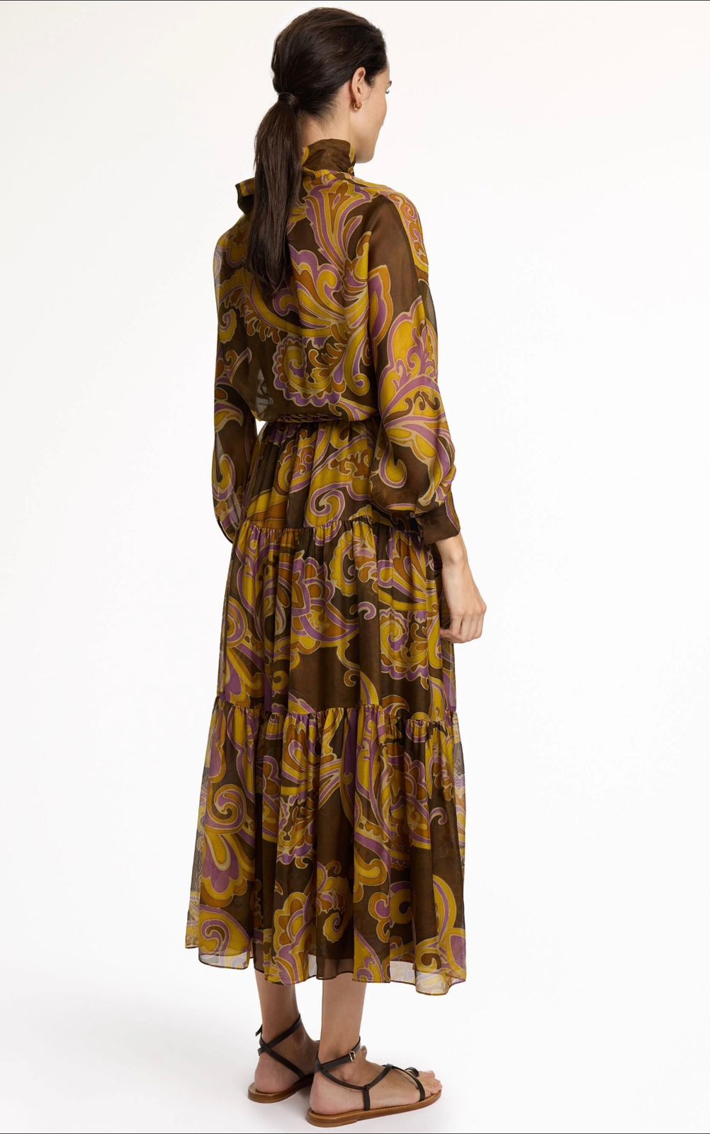 CH Paisley Print Silk Twill Dress brown/multicolor