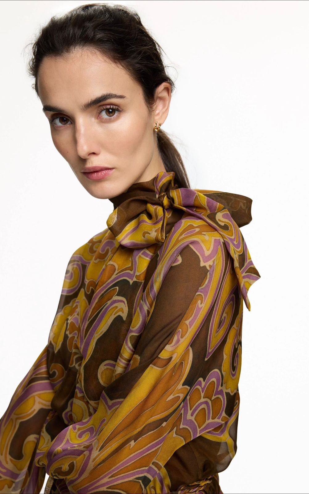 CH Paisley Print Silk Twill Dress brown/multicolor