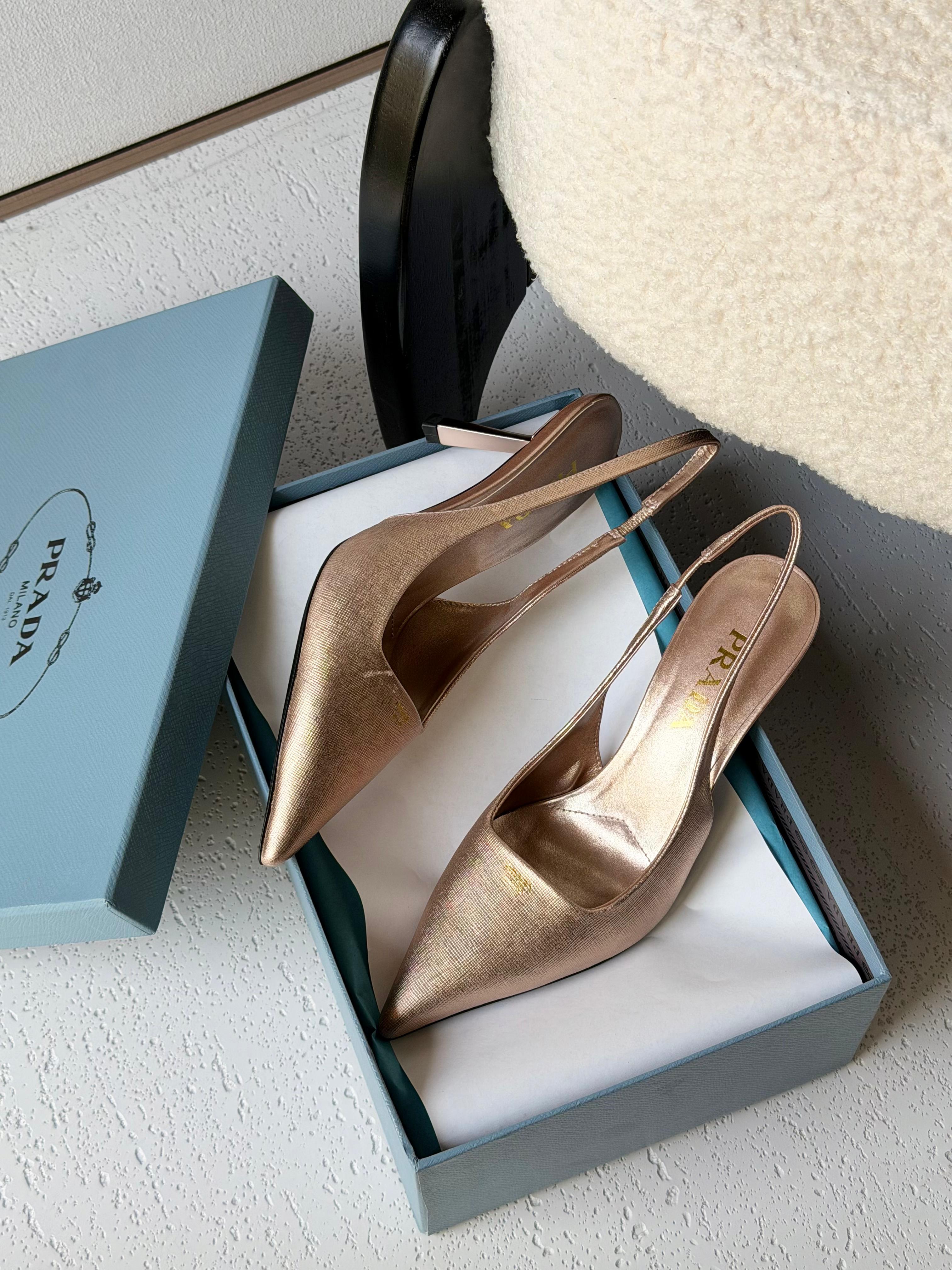 Prada Metallic leather slingback pumps