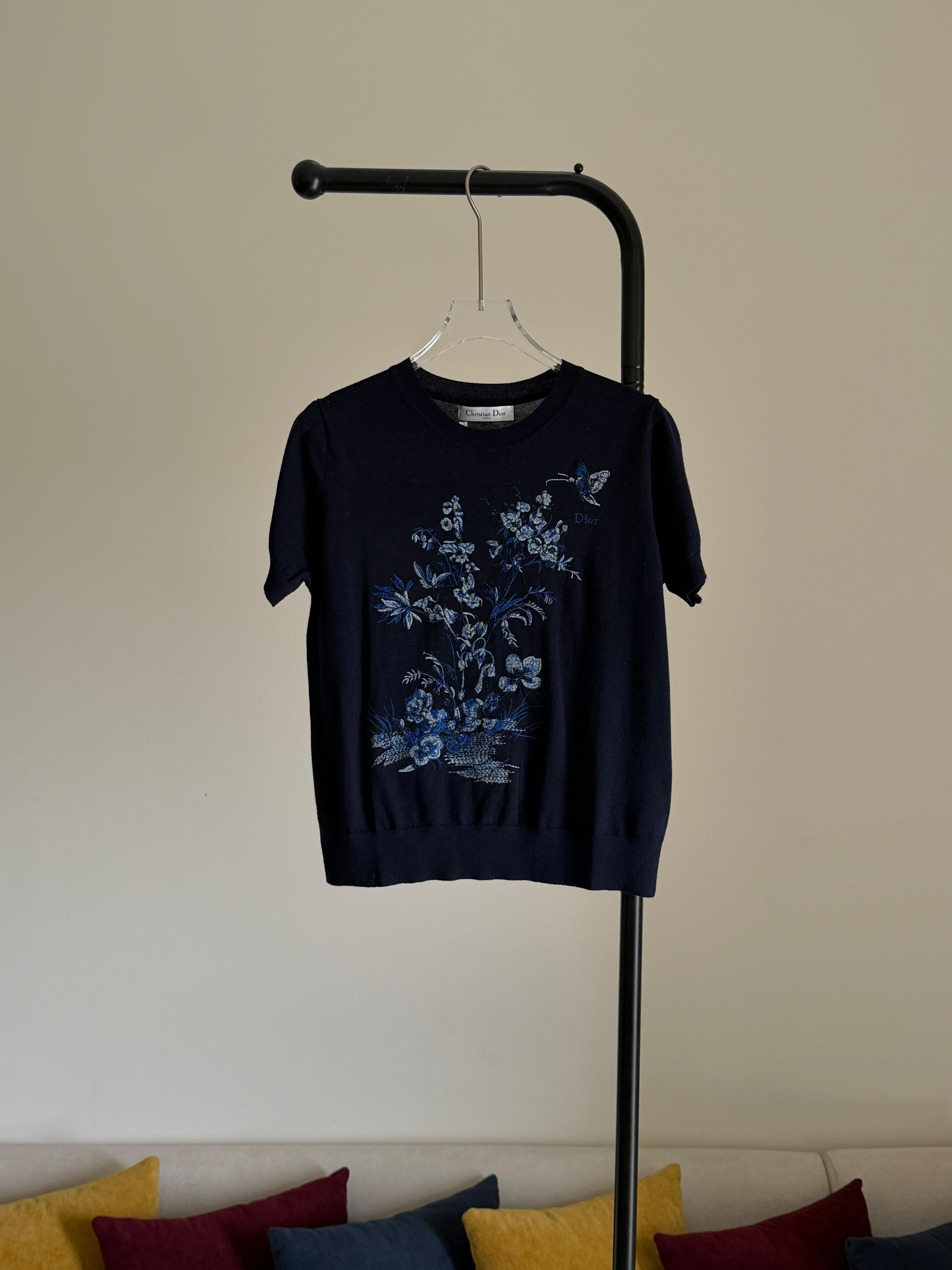 Dior Short-Sleeved Embroidered Sweater