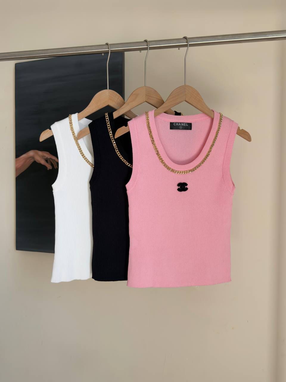 CHANEL CC Logo Cotton Silk Sleeveless Ribbed Tank