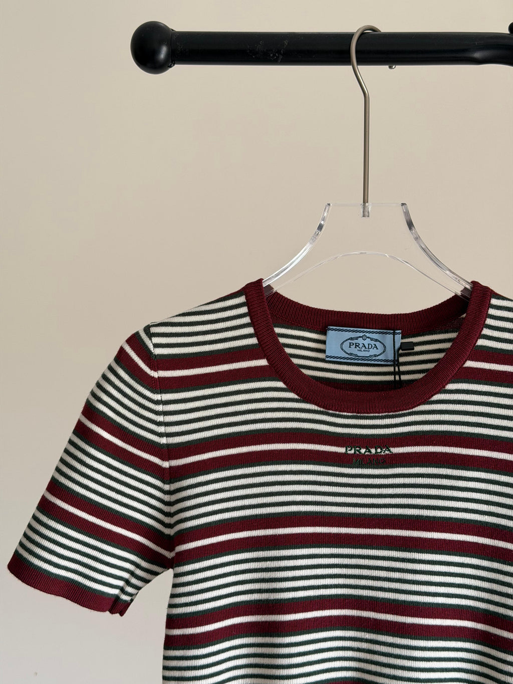 Prada Striped Crew-Neck Cotton Sweater