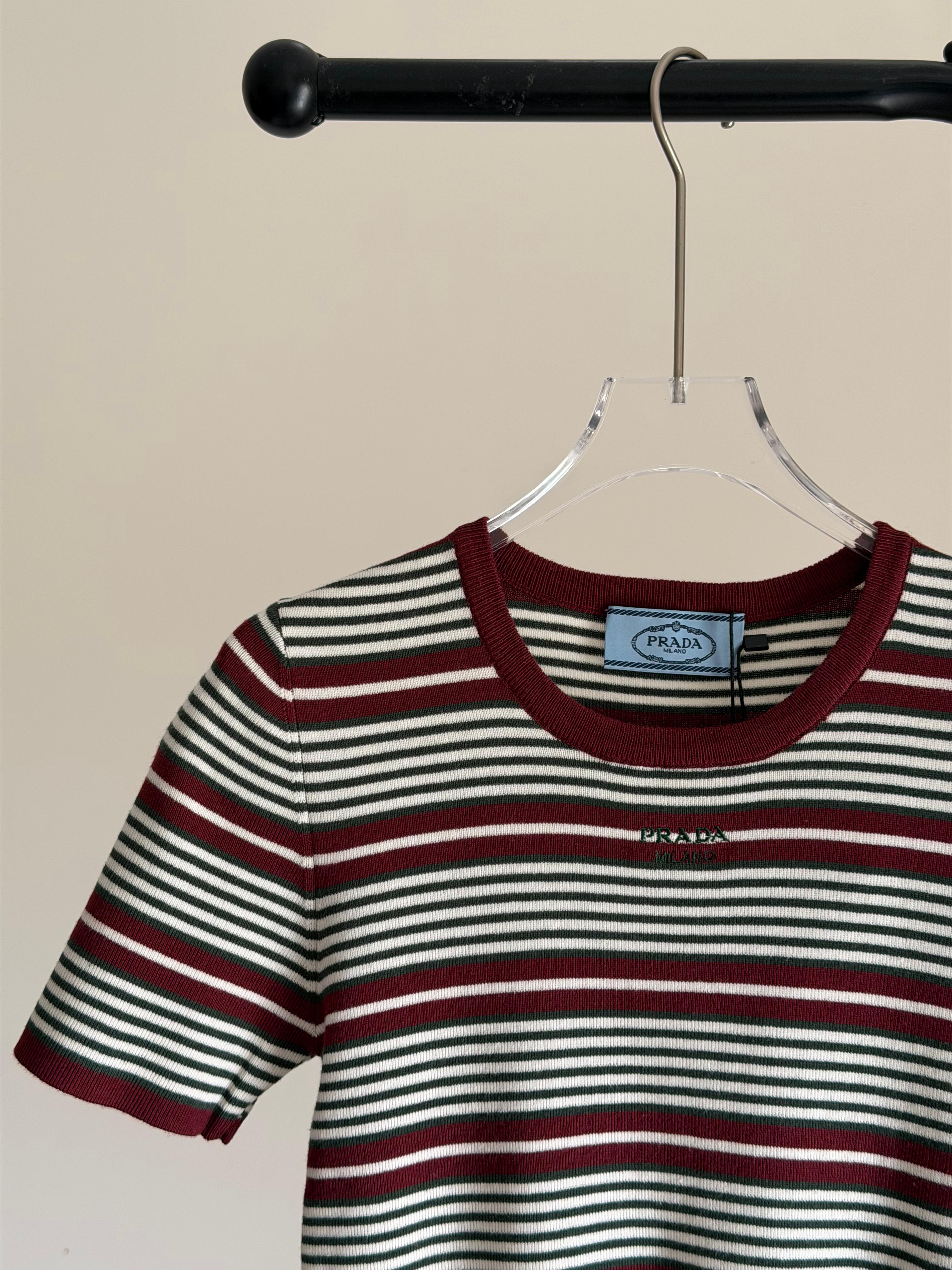 Prada Striped Crew-Neck Cotton Sweater