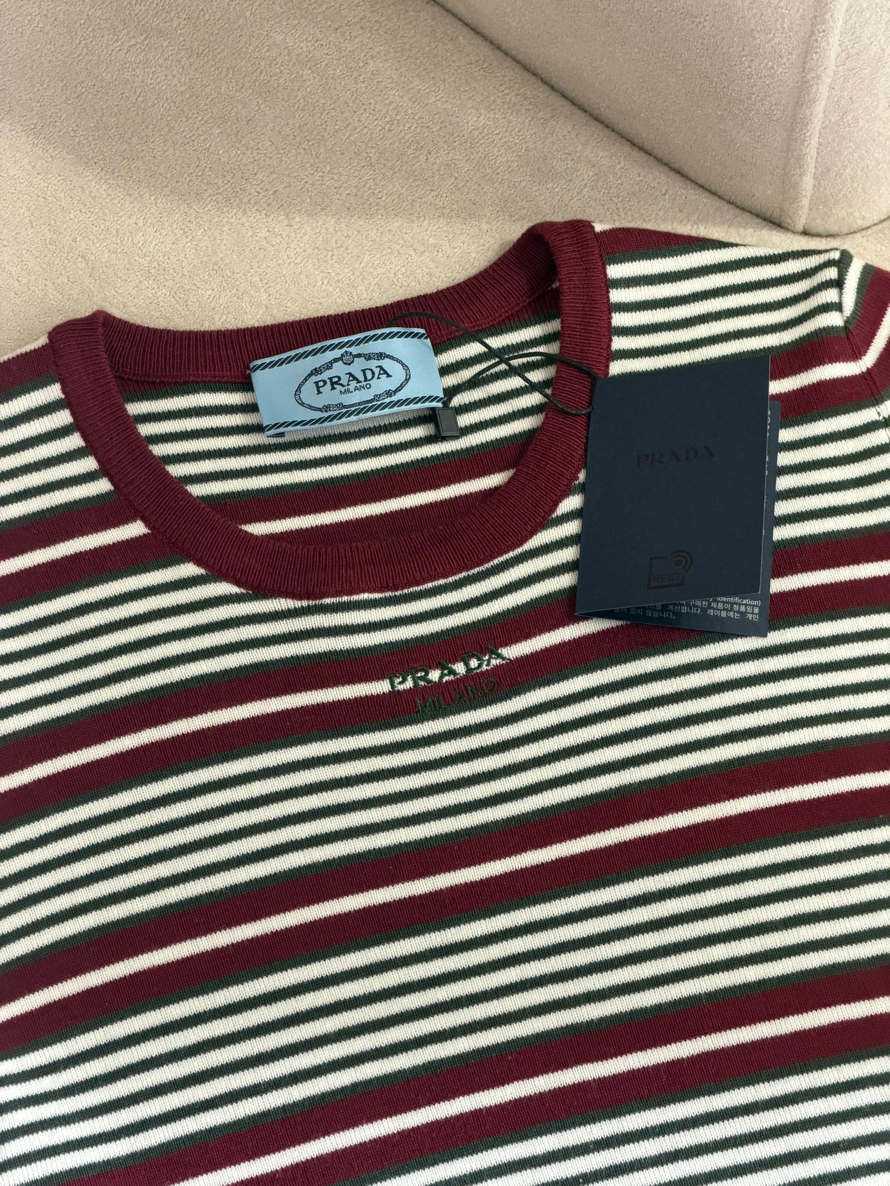 Prada Striped Crew-Neck Cotton Sweater