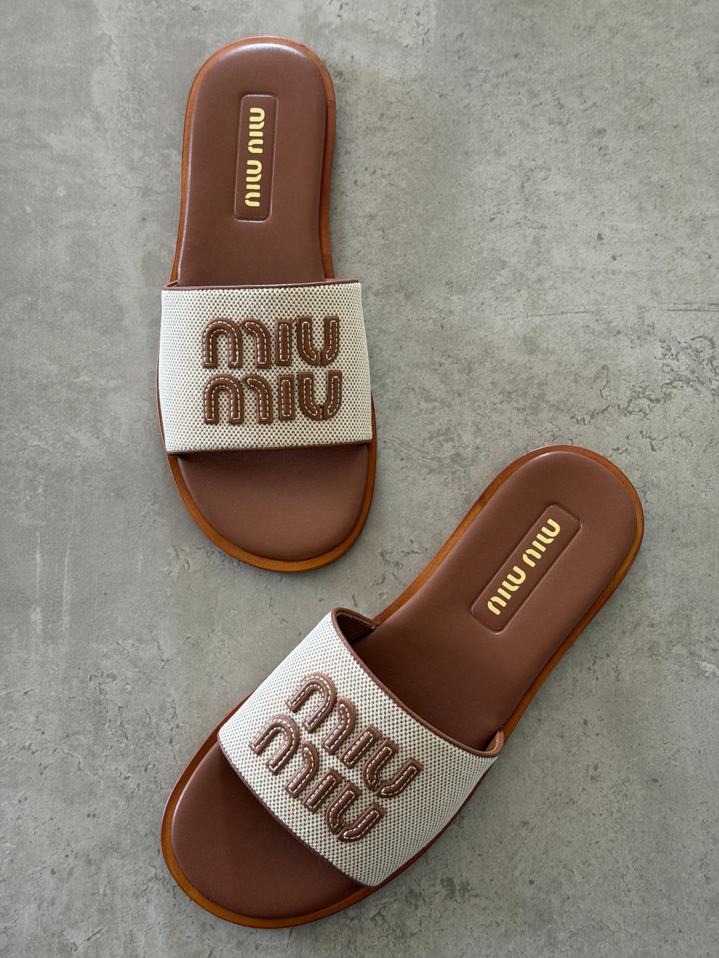 Miu Miu Canvas and leather slide
