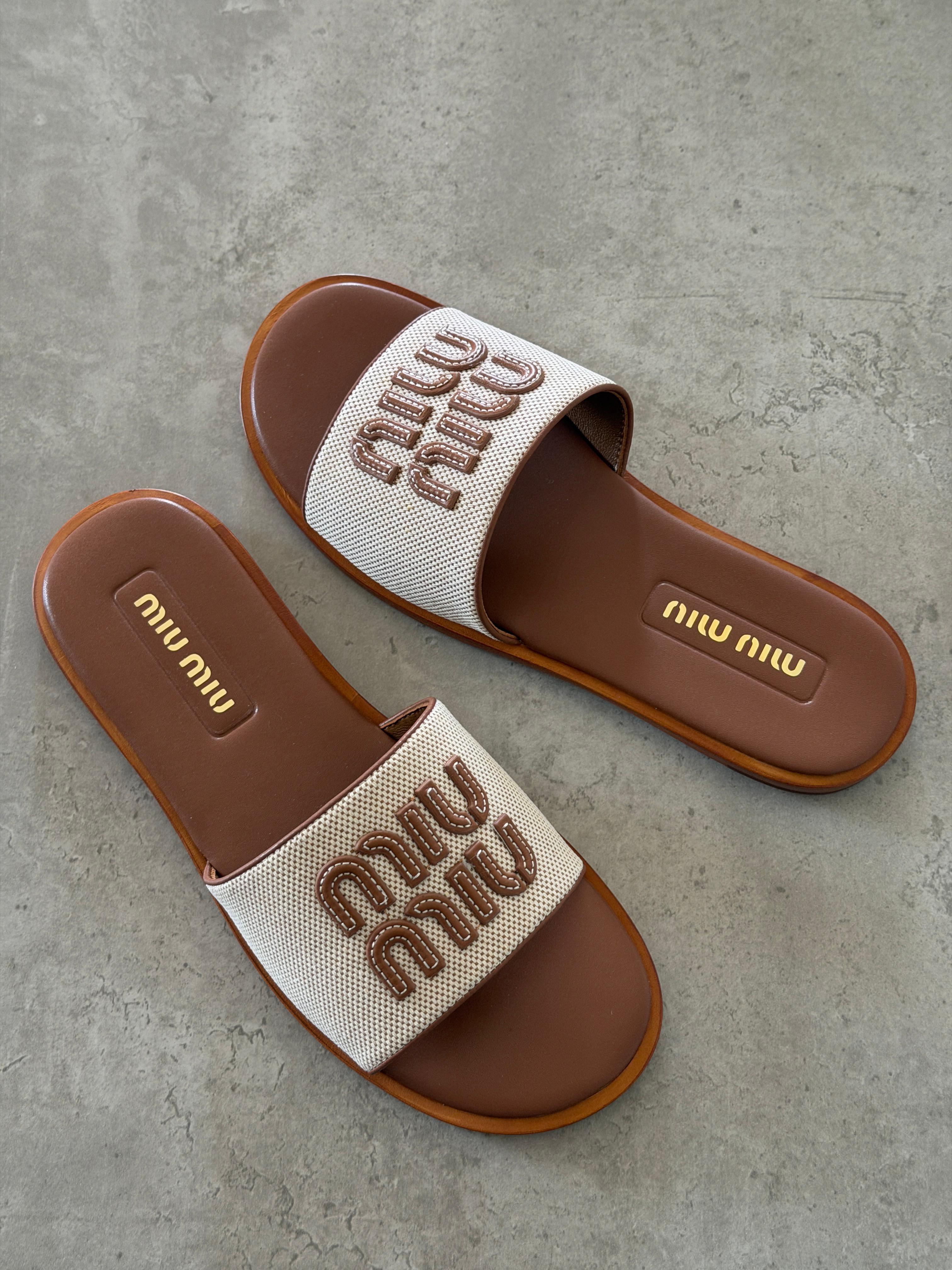 Miu Miu Canvas and leather slide