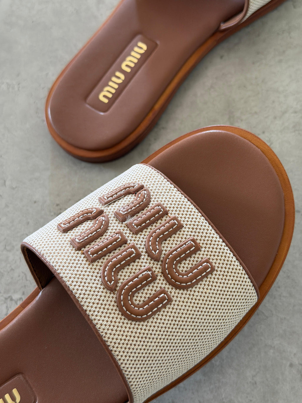 Miu Miu Canvas and leather slide