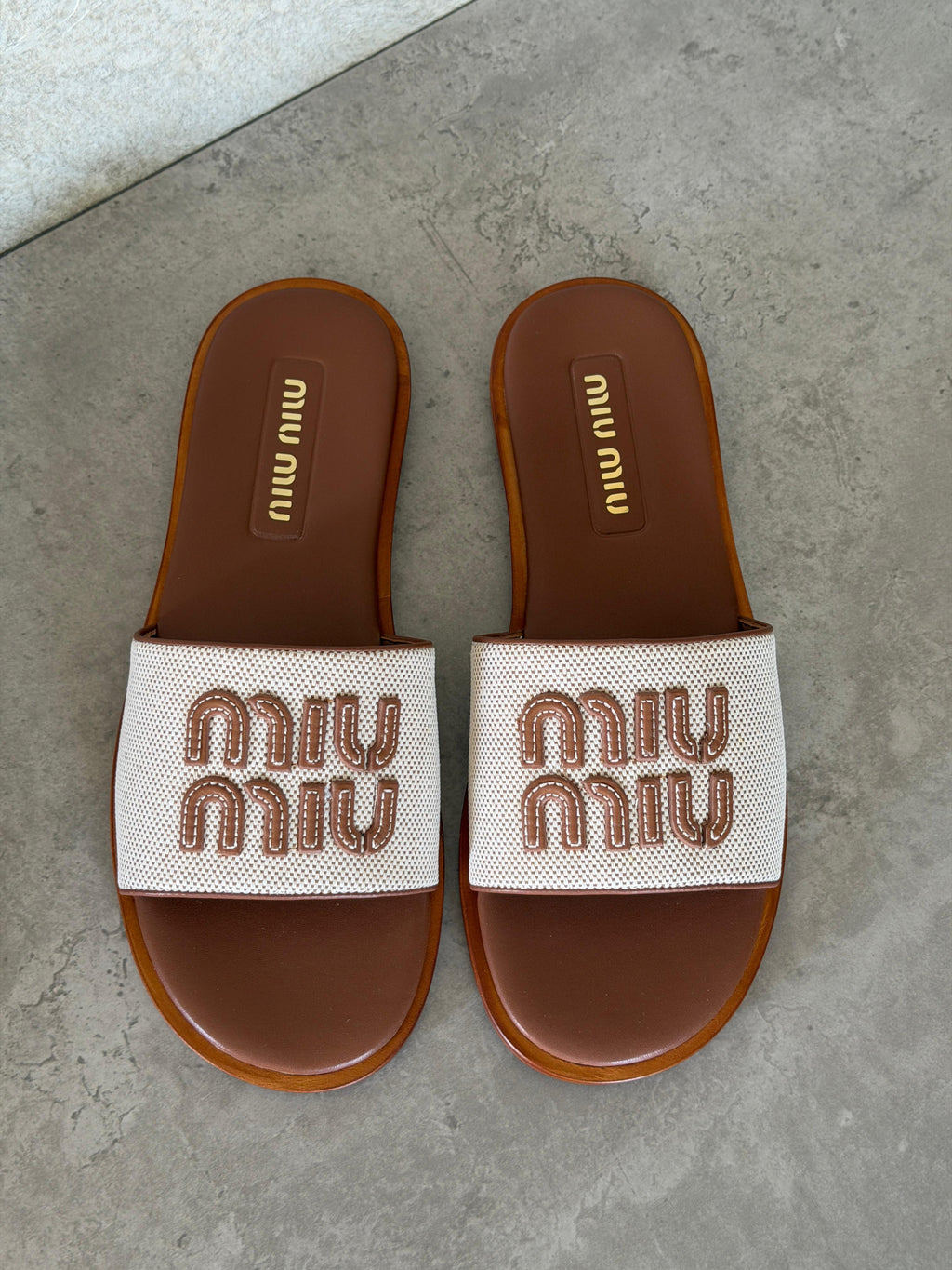 Miu Miu Canvas and leather slide