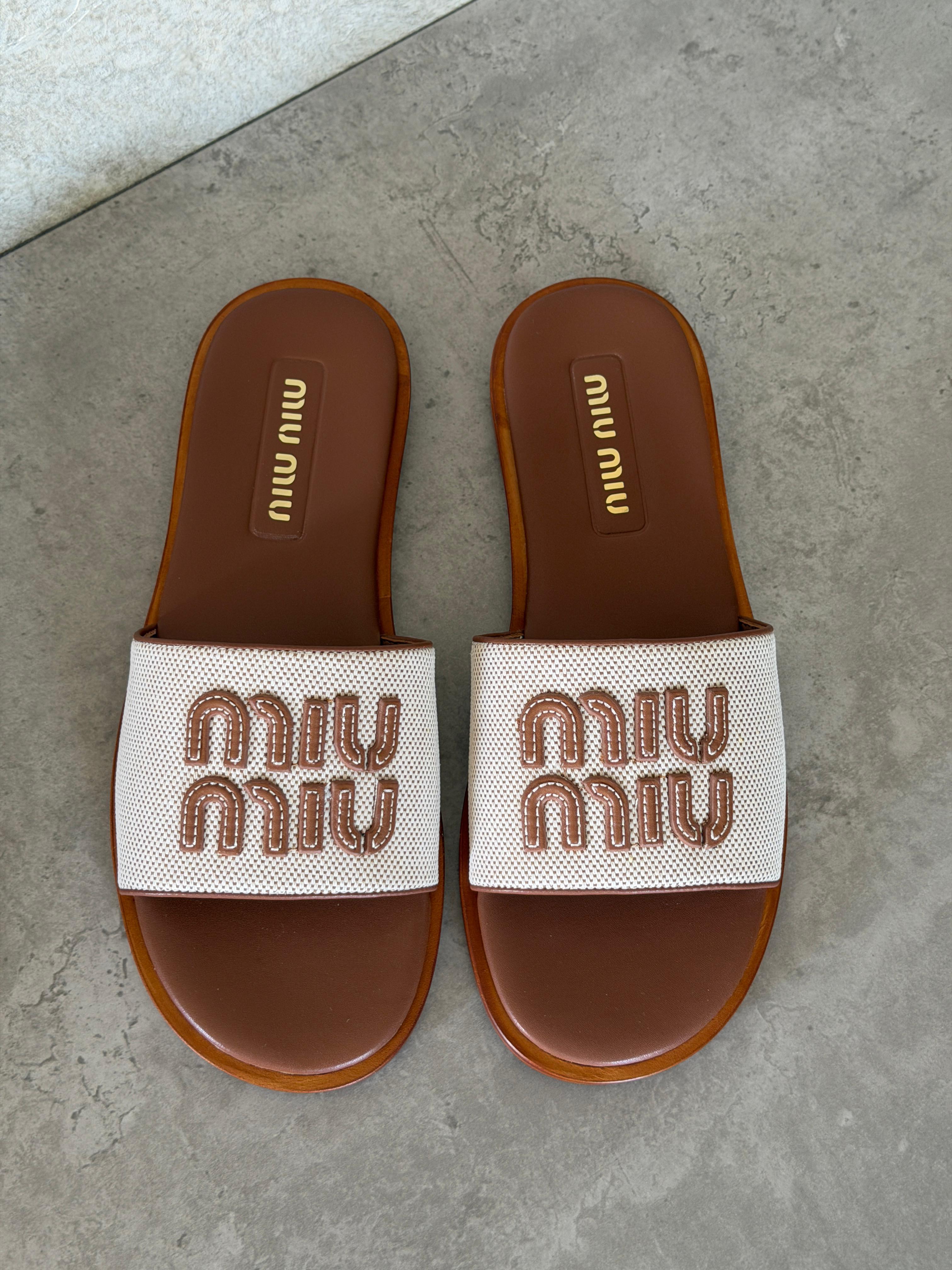 Miu Miu Canvas and leather slide
