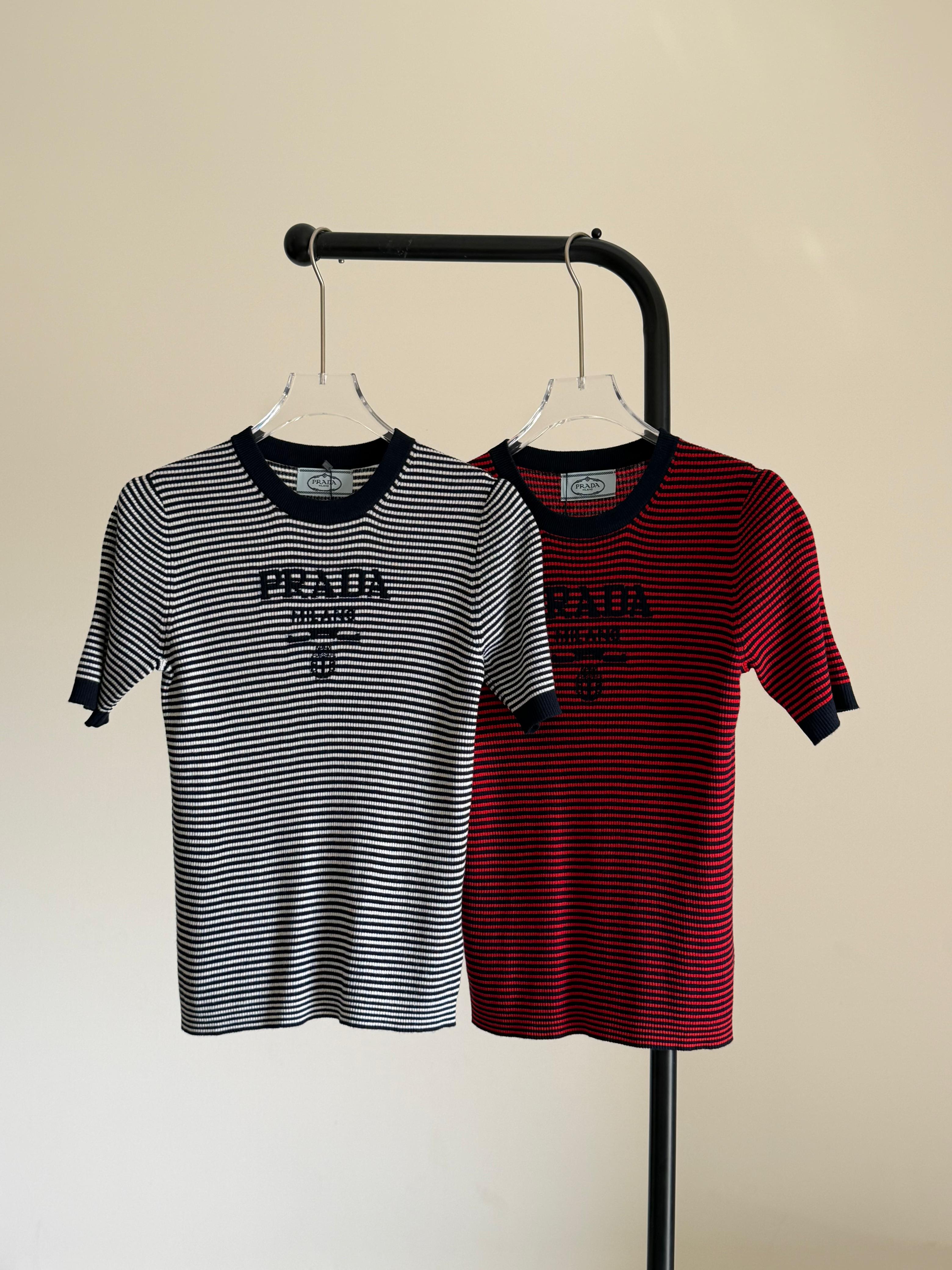 Prada Striped Silk Crew-neck Sweater
