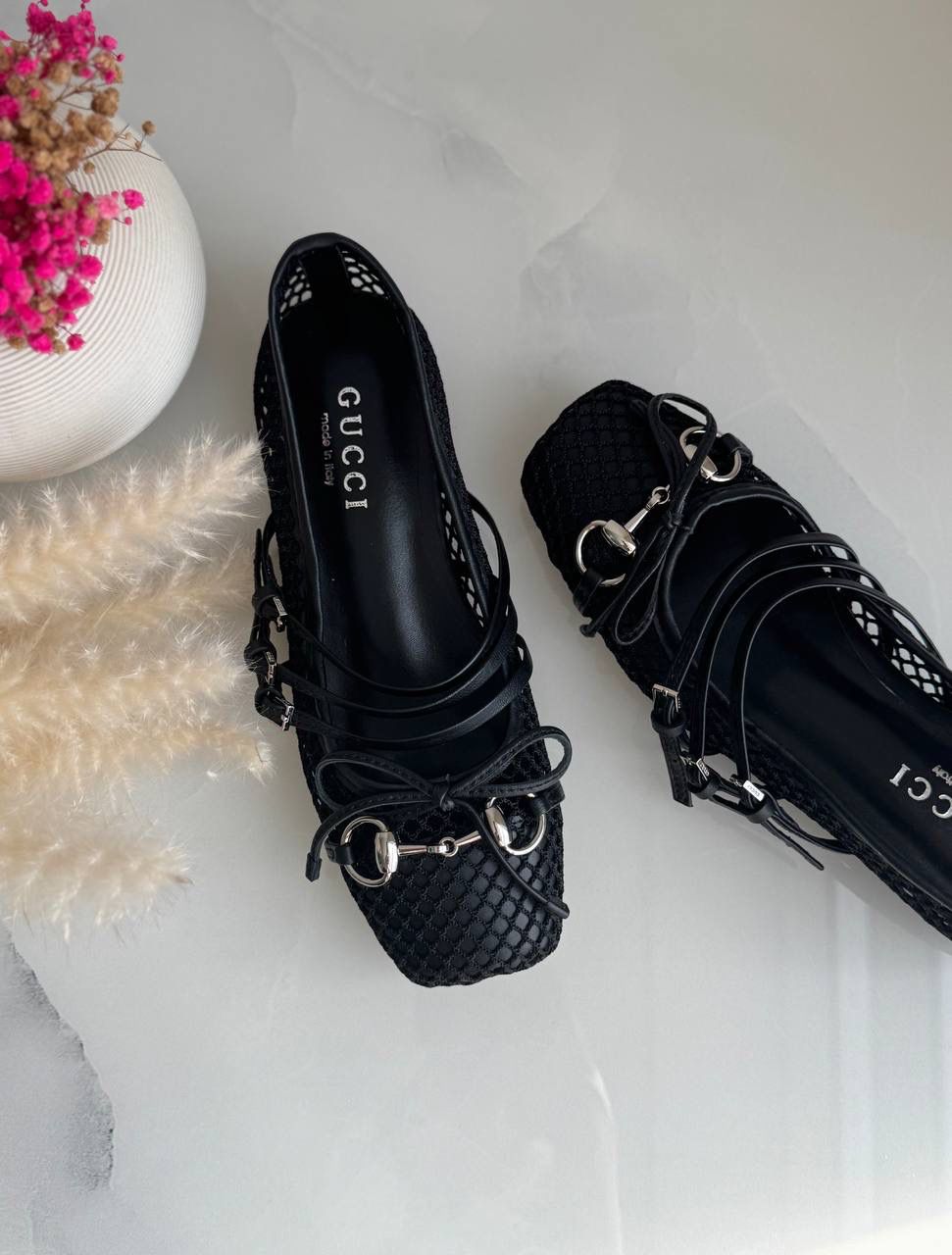 Buy Gucci Burgundy Horsebit Ballerina Flats