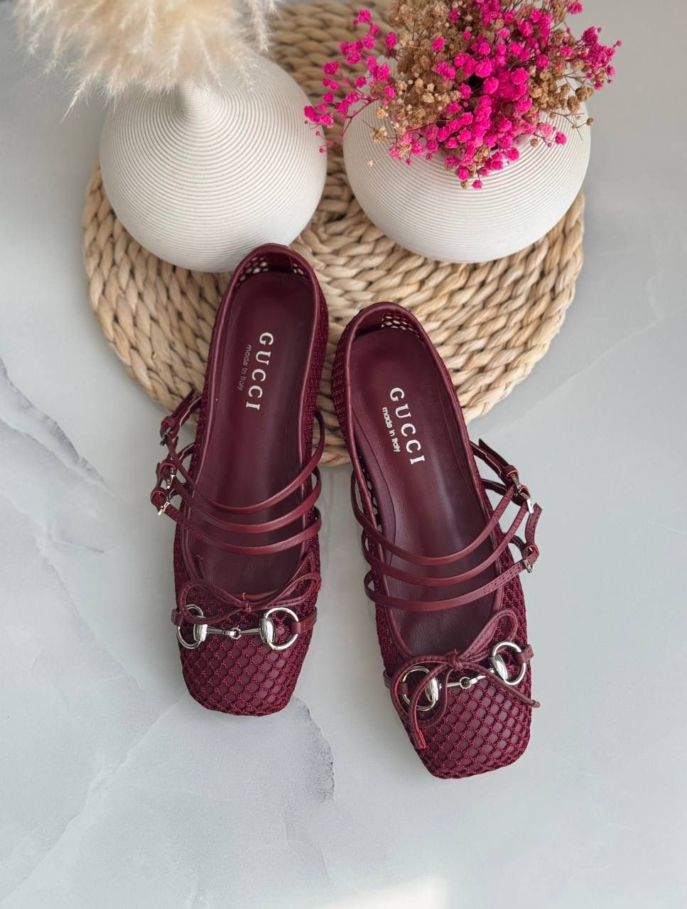 Buy Gucci Burgundy Horsebit Ballerina Flats