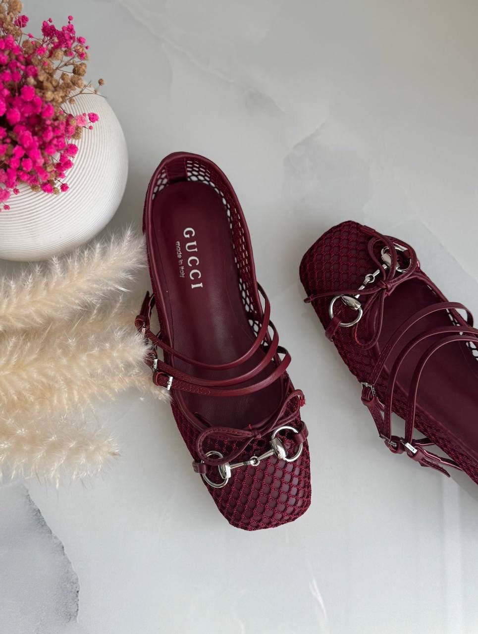 Buy Gucci Burgundy Horsebit Ballerina Flats
