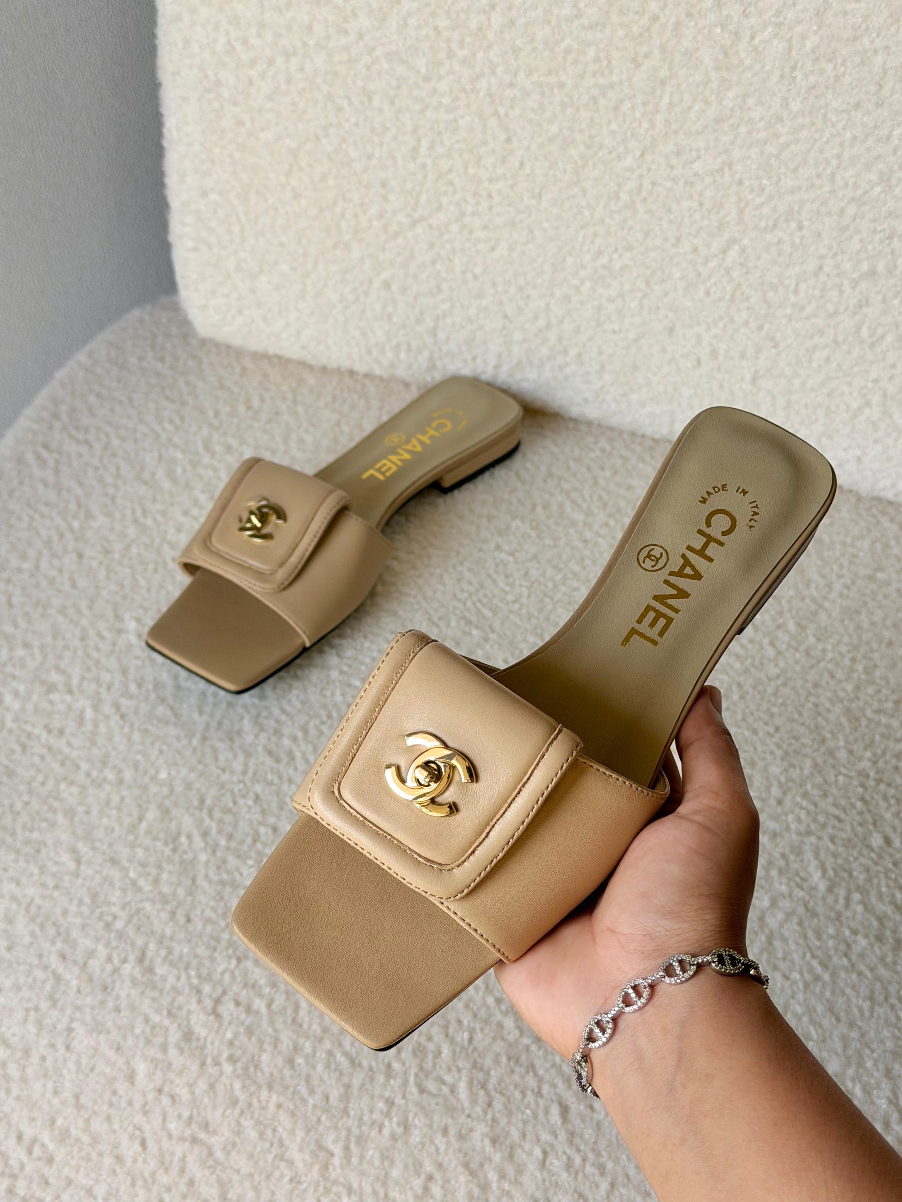 Chanel Lambskin Quilted Turnlock Flat