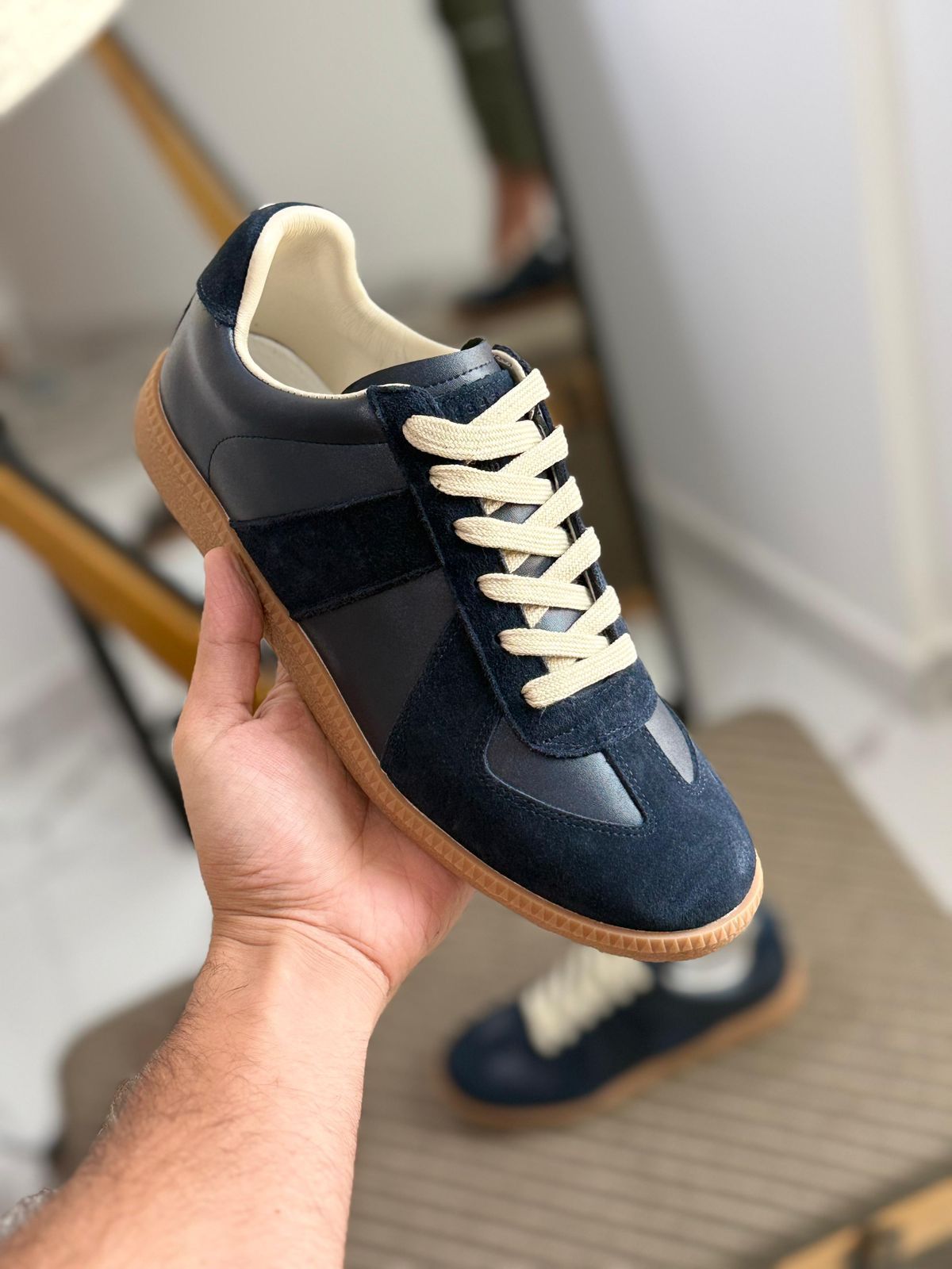 Maison Margiela  Follow Replica Wedge Sneakers in Suede & Leather