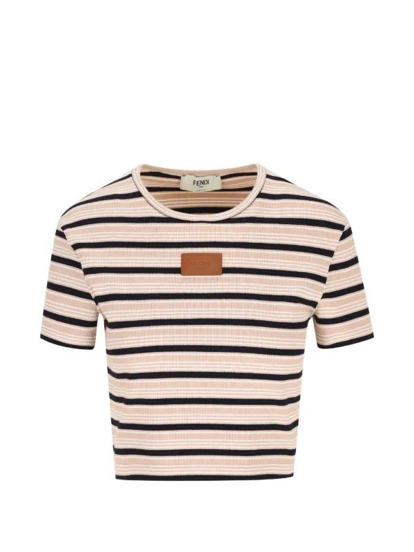 FENDI Striped logo-patch T-shirt