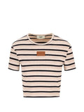 FENDI Striped logo-patch T-shirt