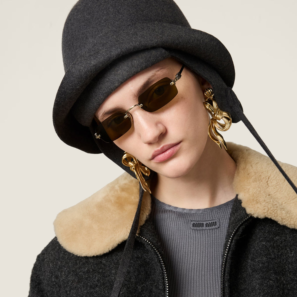 Miu Miu Vertical Logo Rimless Rectangle Sunglasses