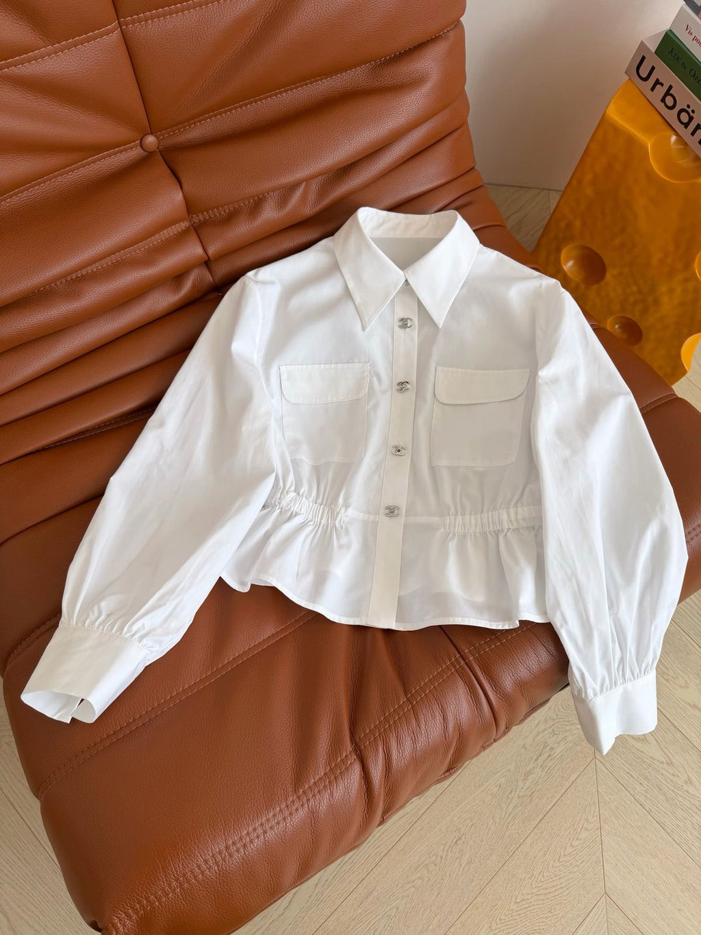 Chanel White Long-Sleeve Cotton Shirt