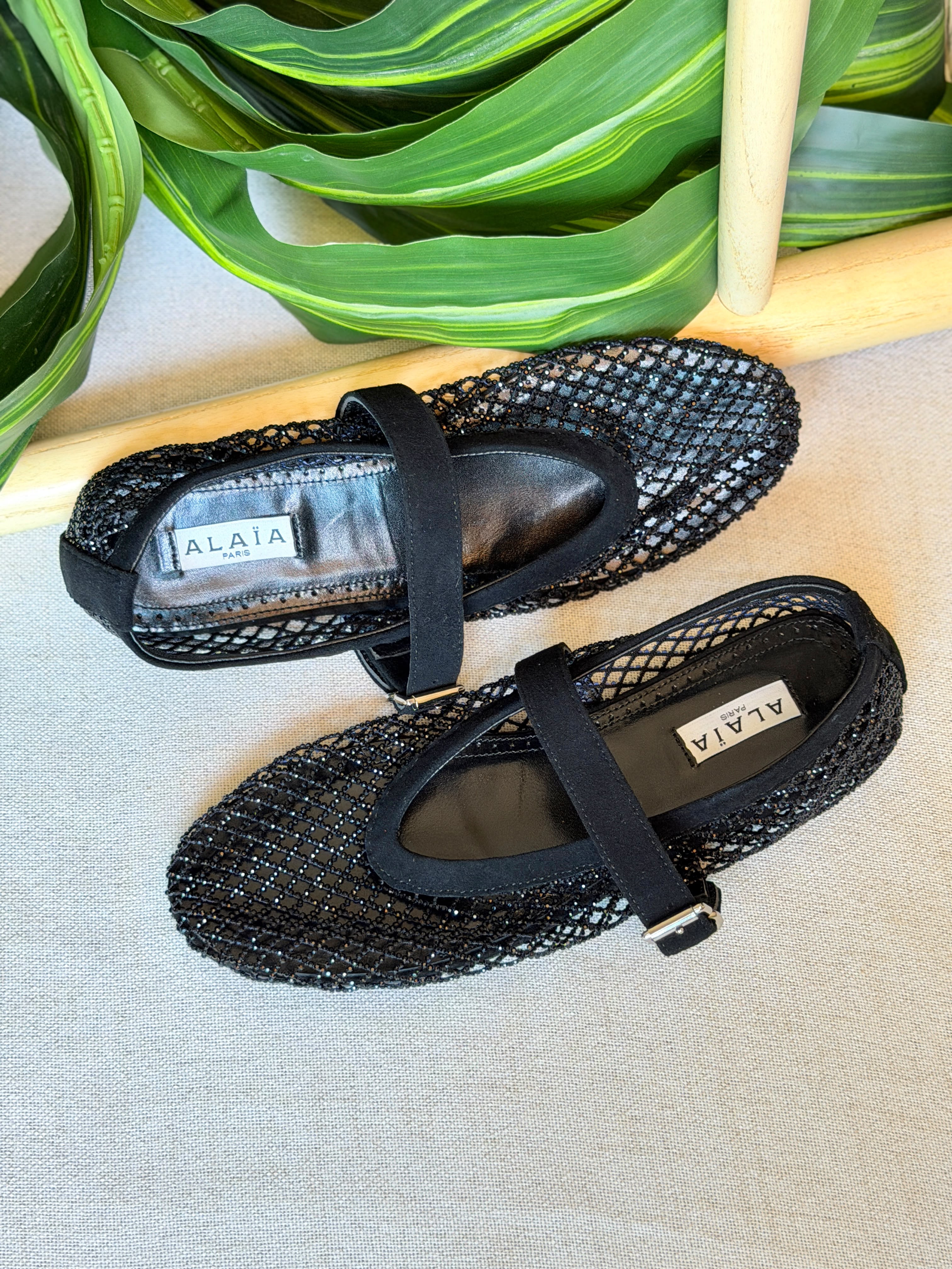 Alaïa Black Fishnet Ballet Flats