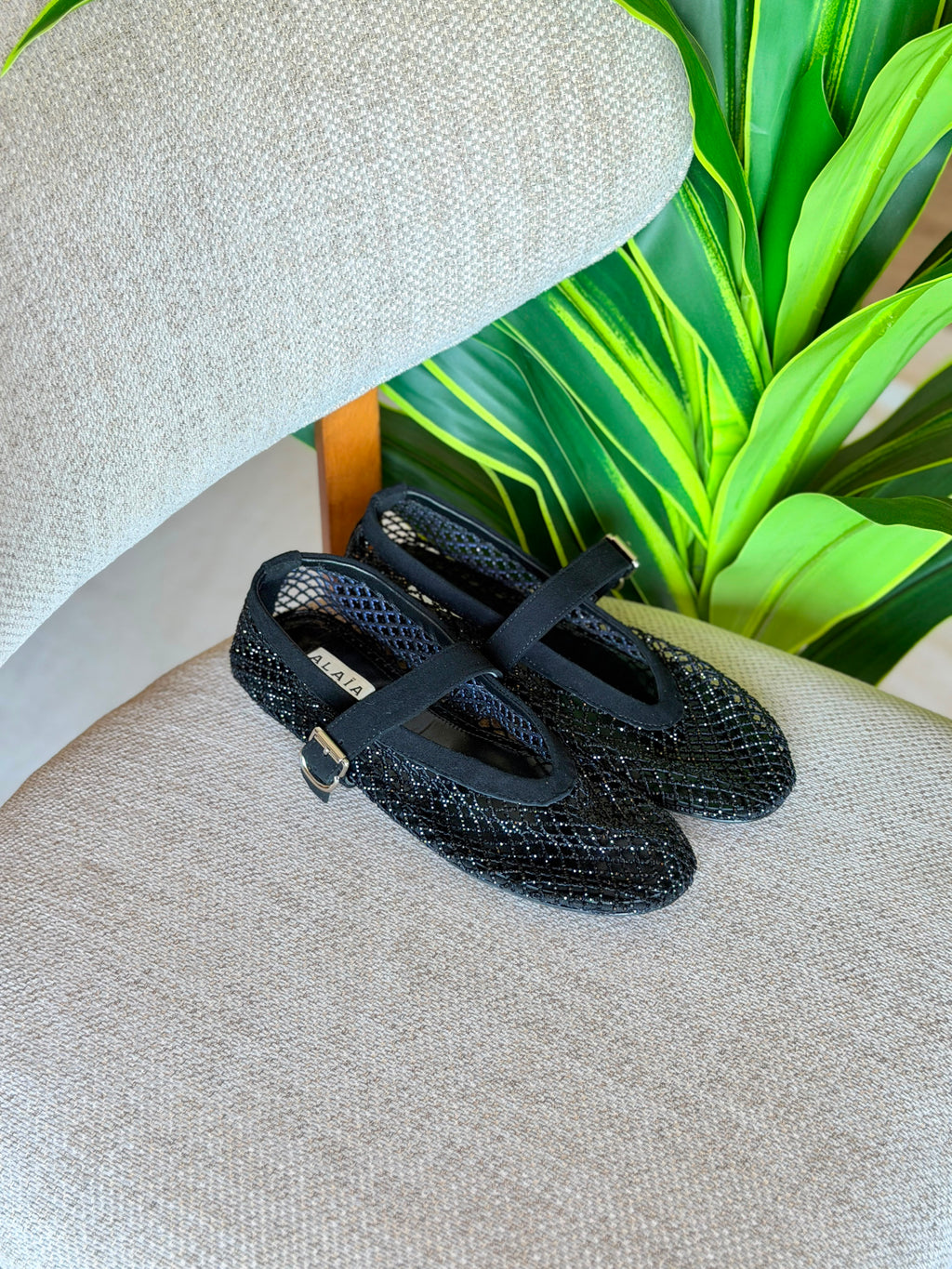 Alaïa Black Fishnet Ballet Flats