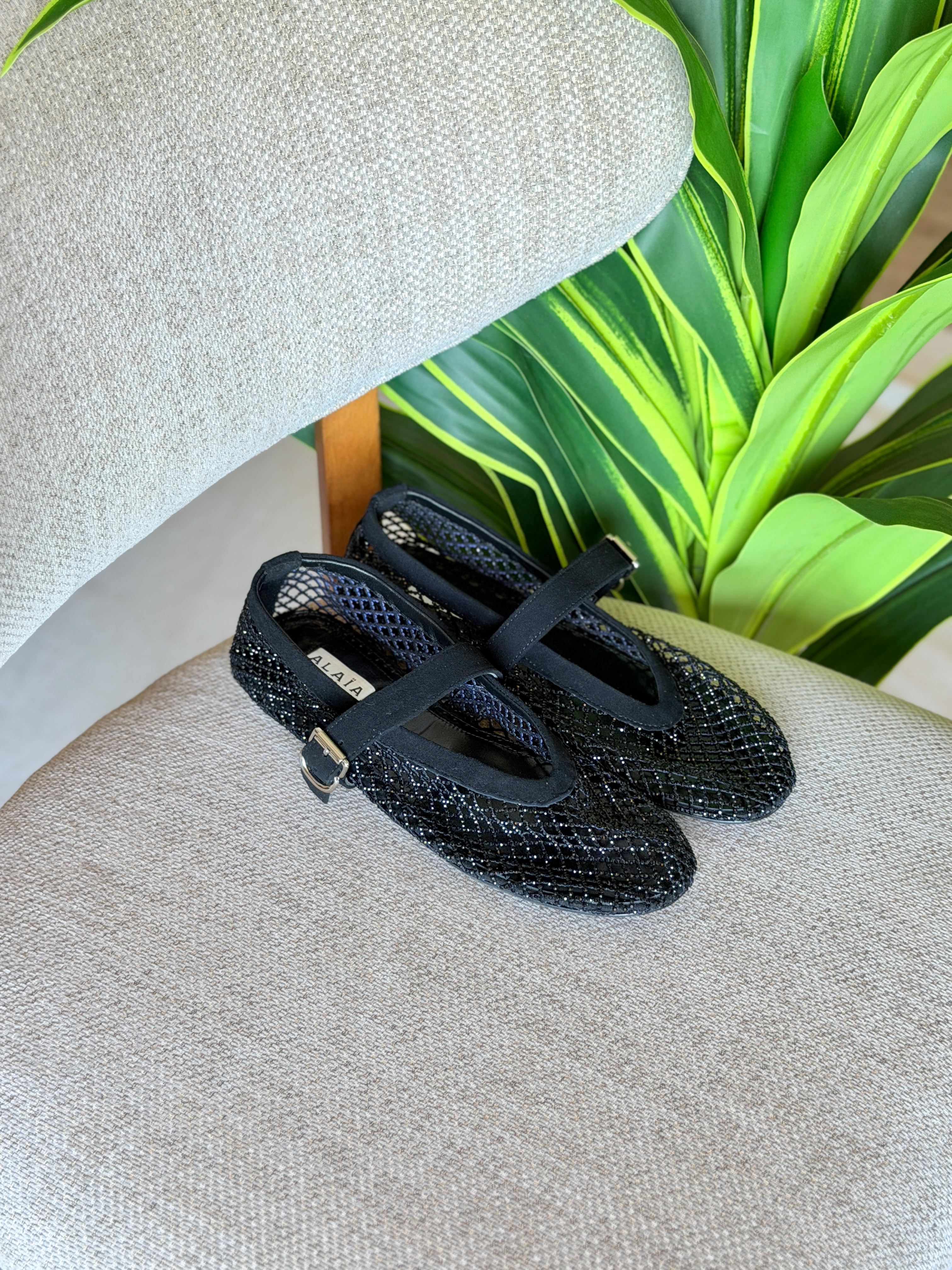 Alaïa Black Fishnet Ballet Flats