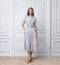 Dior Mid-Length Belted Dress Gray and White