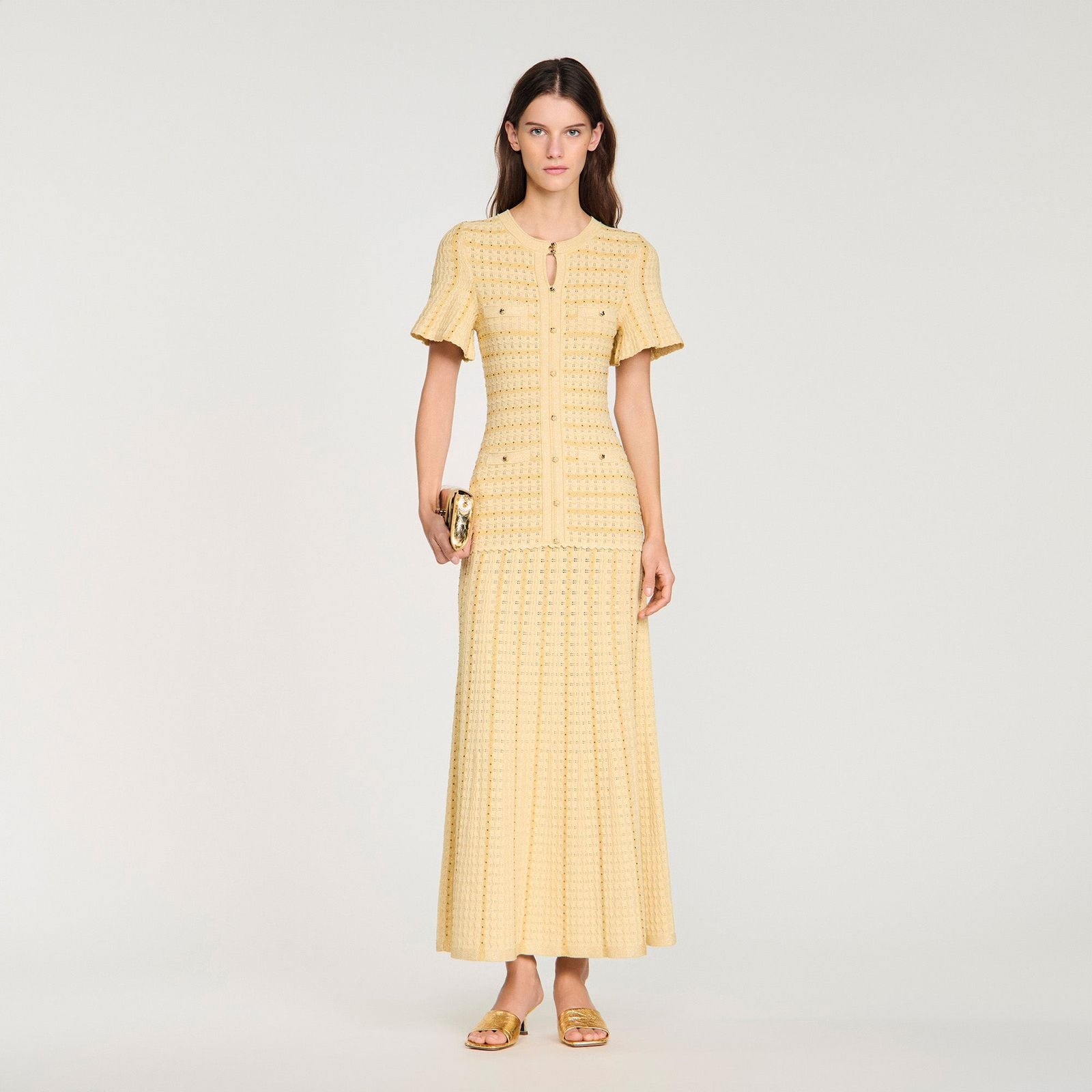 Sandro Diane Rhinestone Knit Maxi Dress
