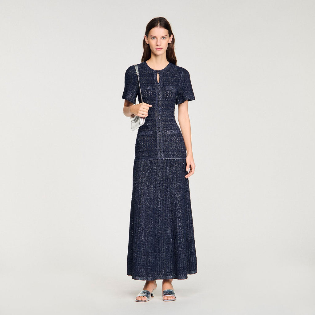 Sandro Diane Rhinestone Knit Maxi Dress