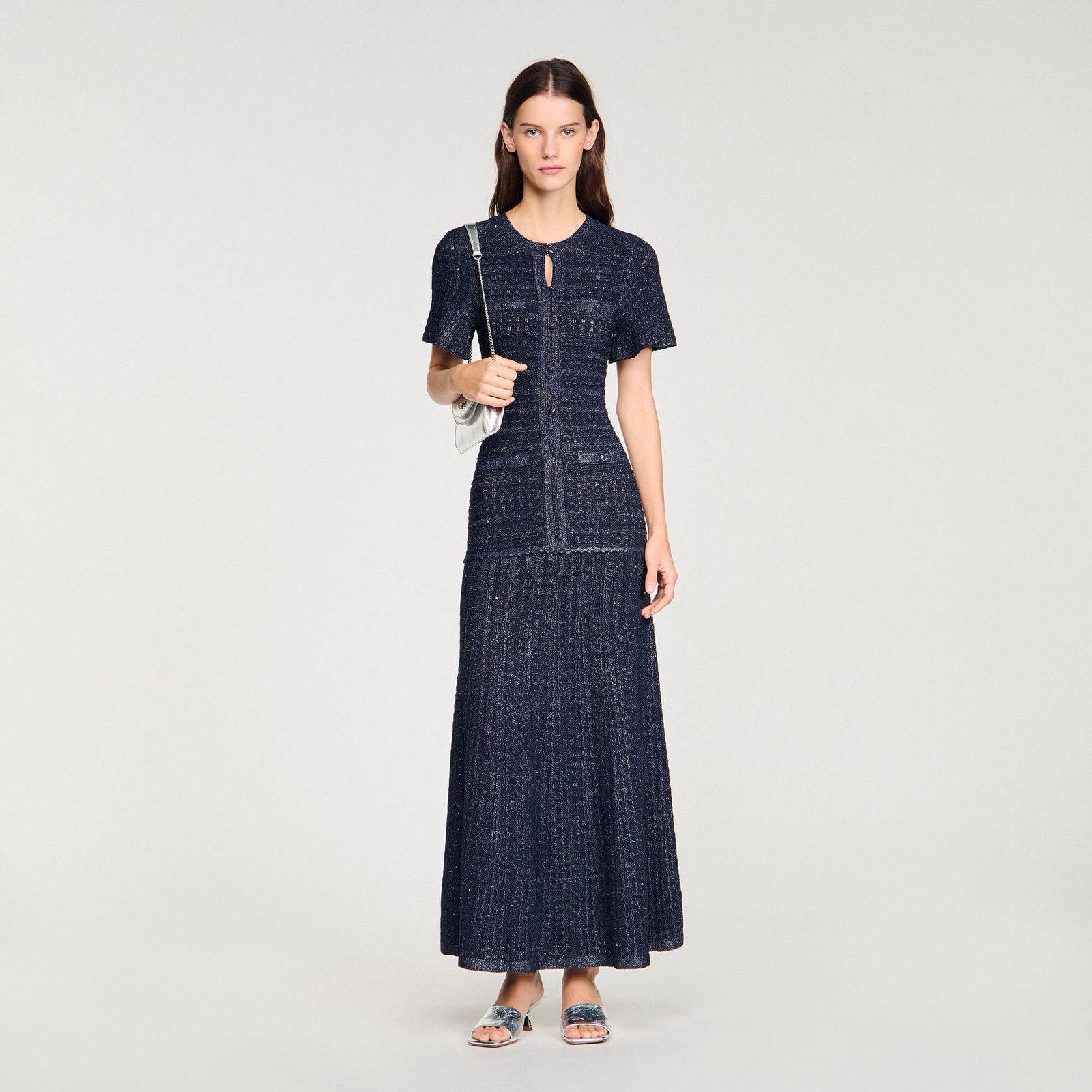 Sandro Diane Rhinestone Knit Maxi Dress