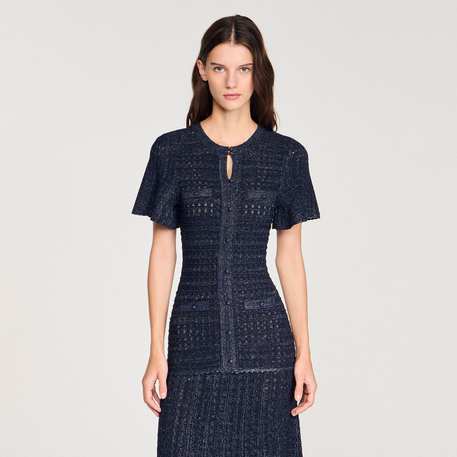 Sandro Diane Rhinestone Knit Maxi Dress