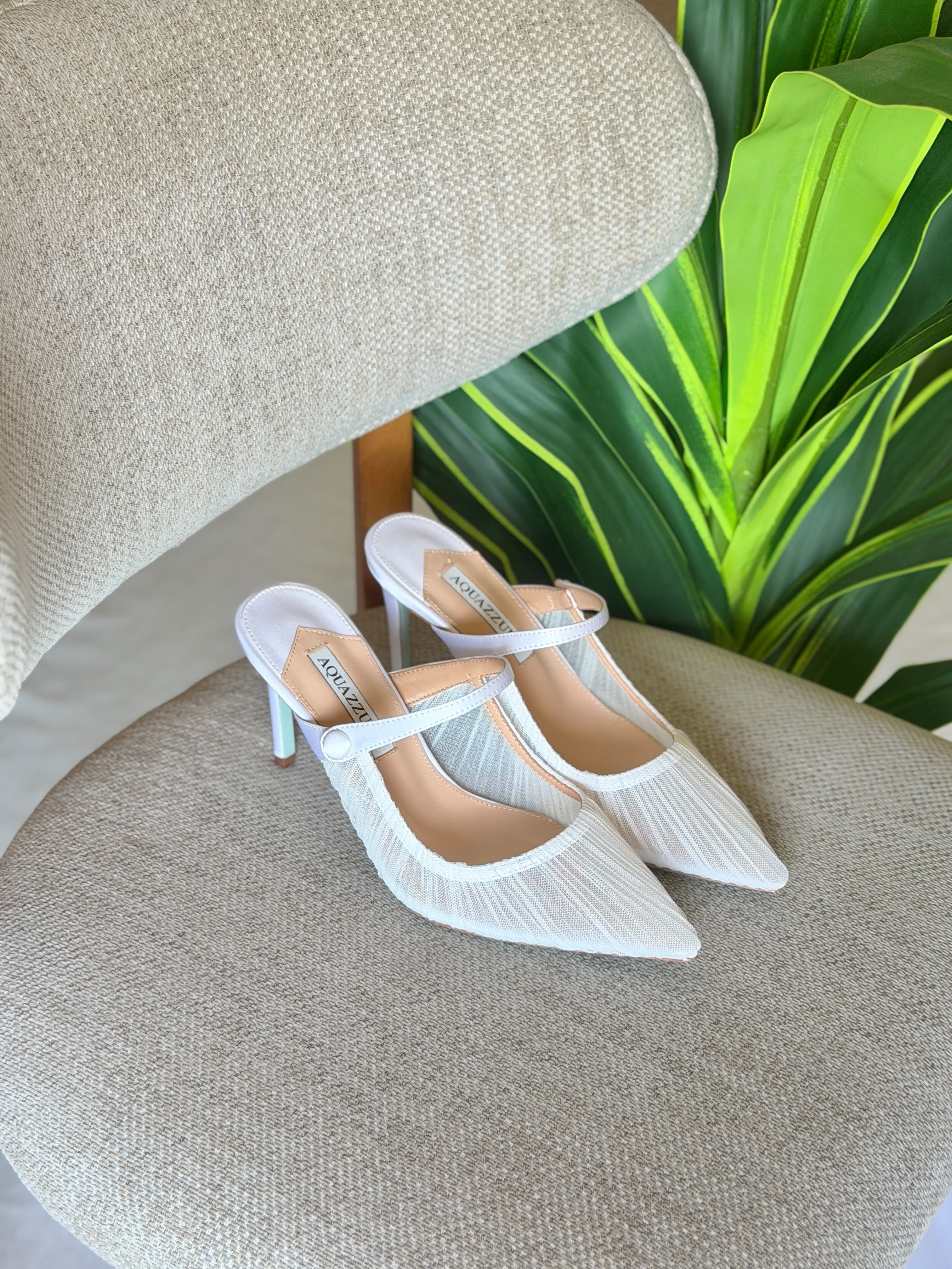 AQUAZZURA Voile 75 satin-trimmed tulle mules